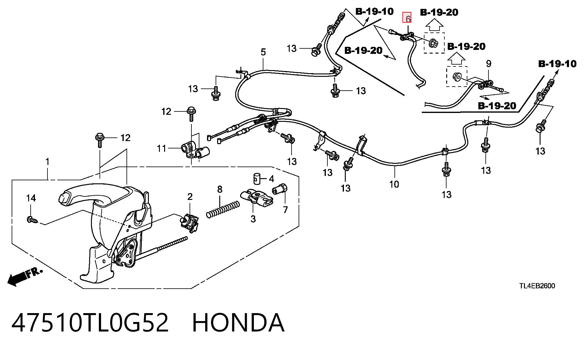 47510TL0G52 Honda Трос ручного гальма задній, правий