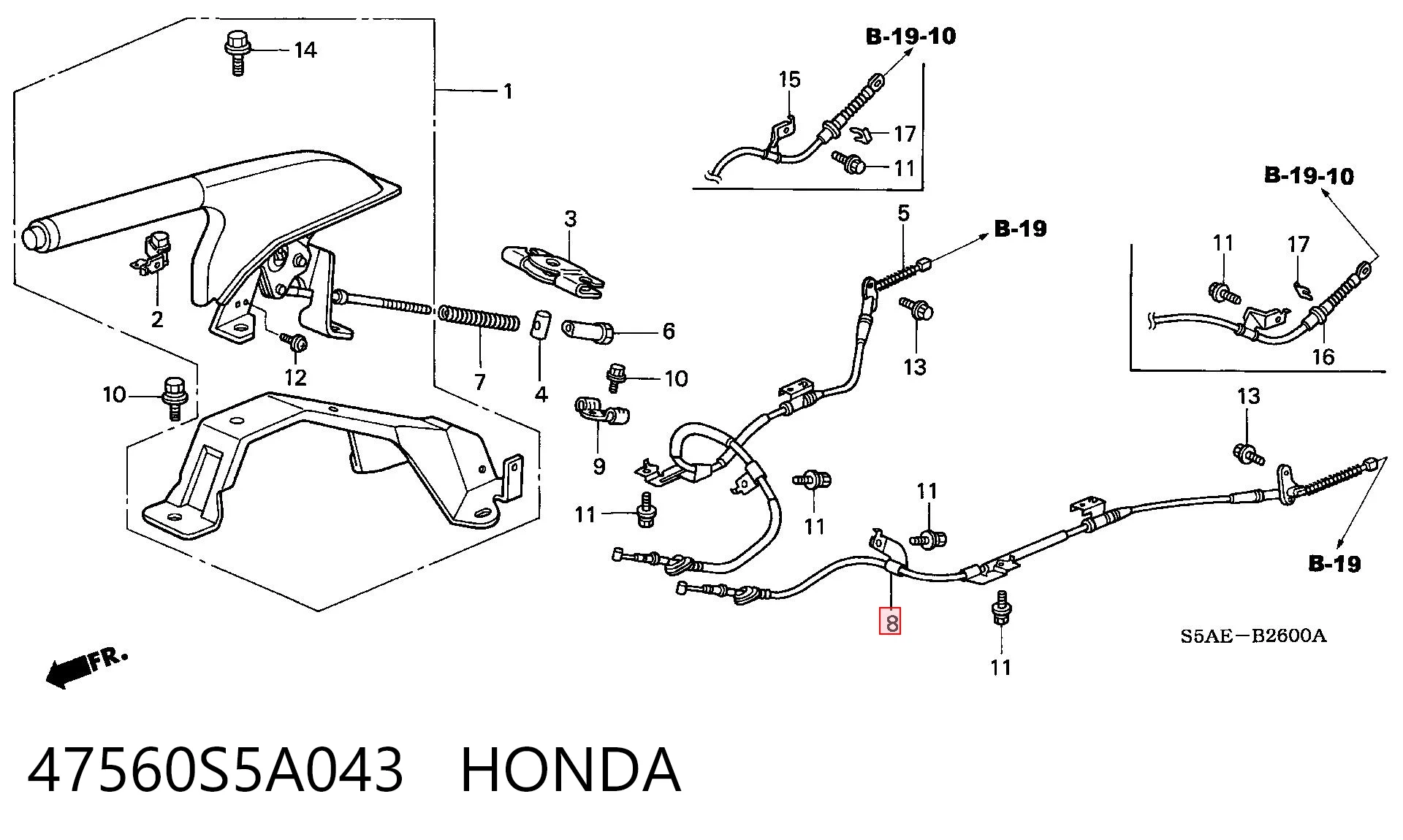 47560S5A043 Honda Трос ручника задній лівий