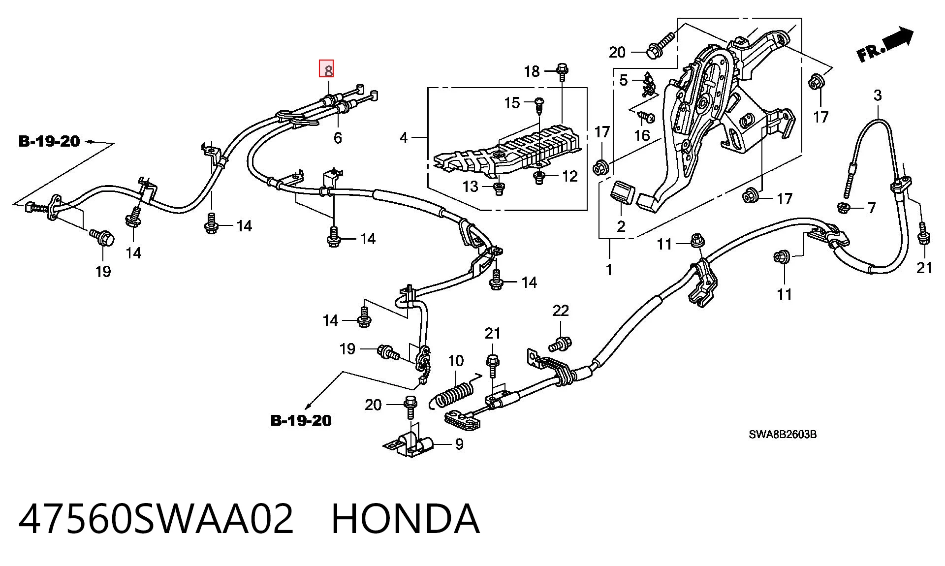 47560SWAA02 Honda Трос ручного гальма задній, лівий