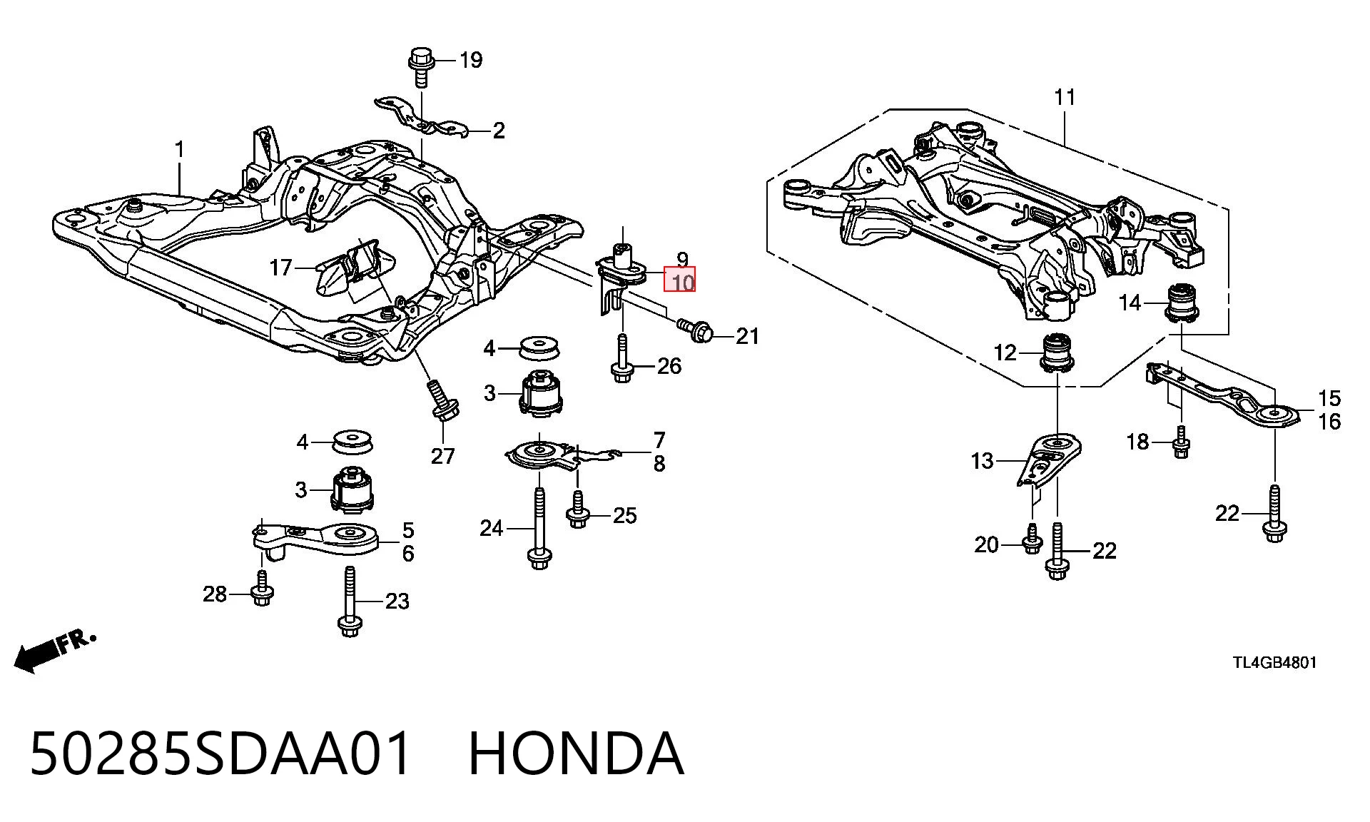 50285SDAA01 Honda Подушка передньої балки