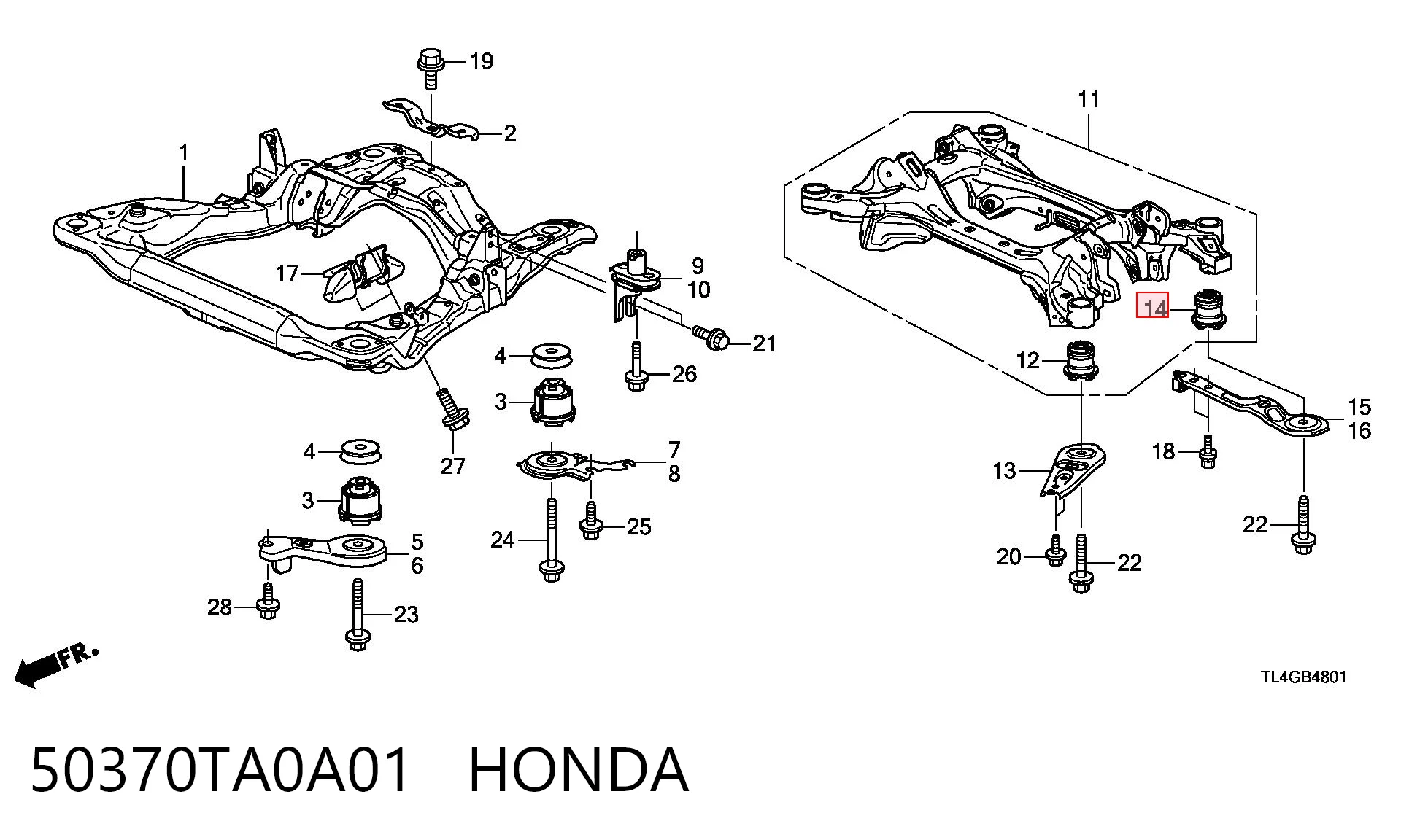 50370TA0A01 Honda Сайлентблок балки моста