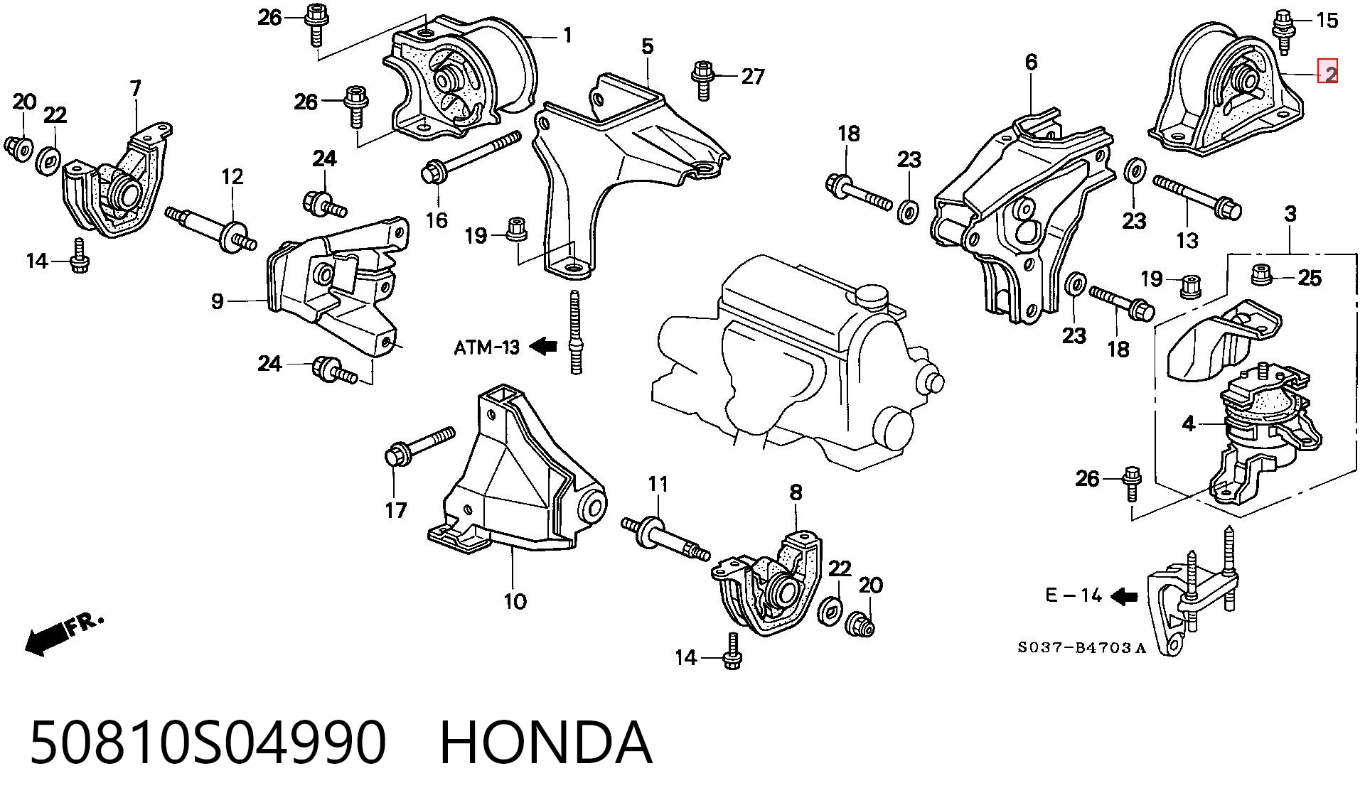 50810S04990 Honda Задня подушка двигуна