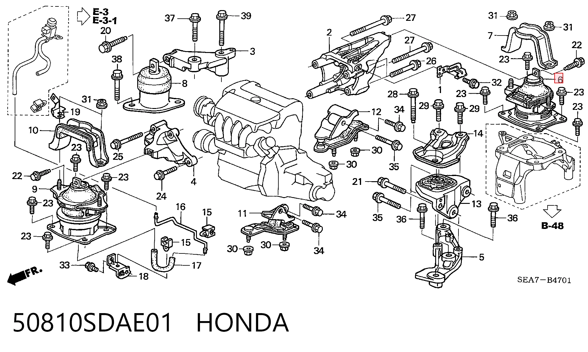 50810SDAE01 Honda Задня подушка двигуна