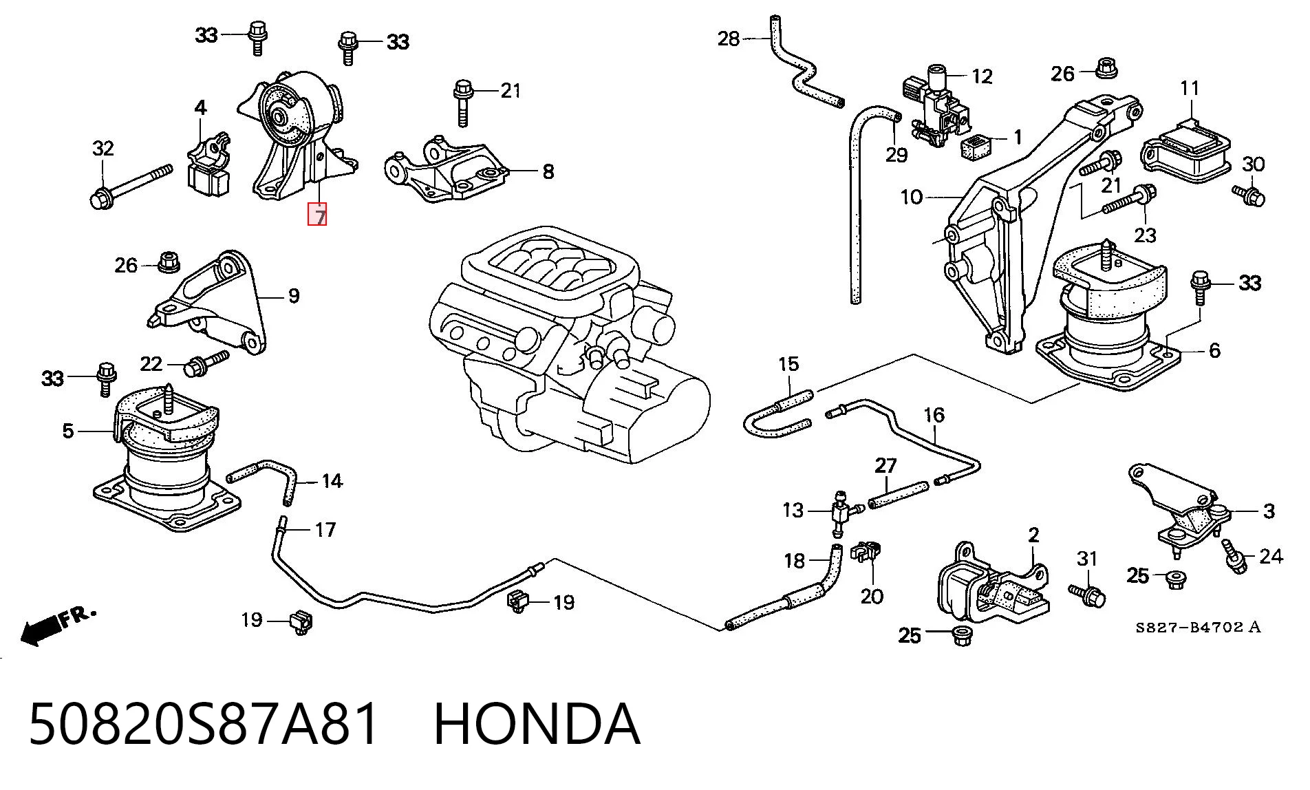 50820S87A81 Honda Права подушка мотора