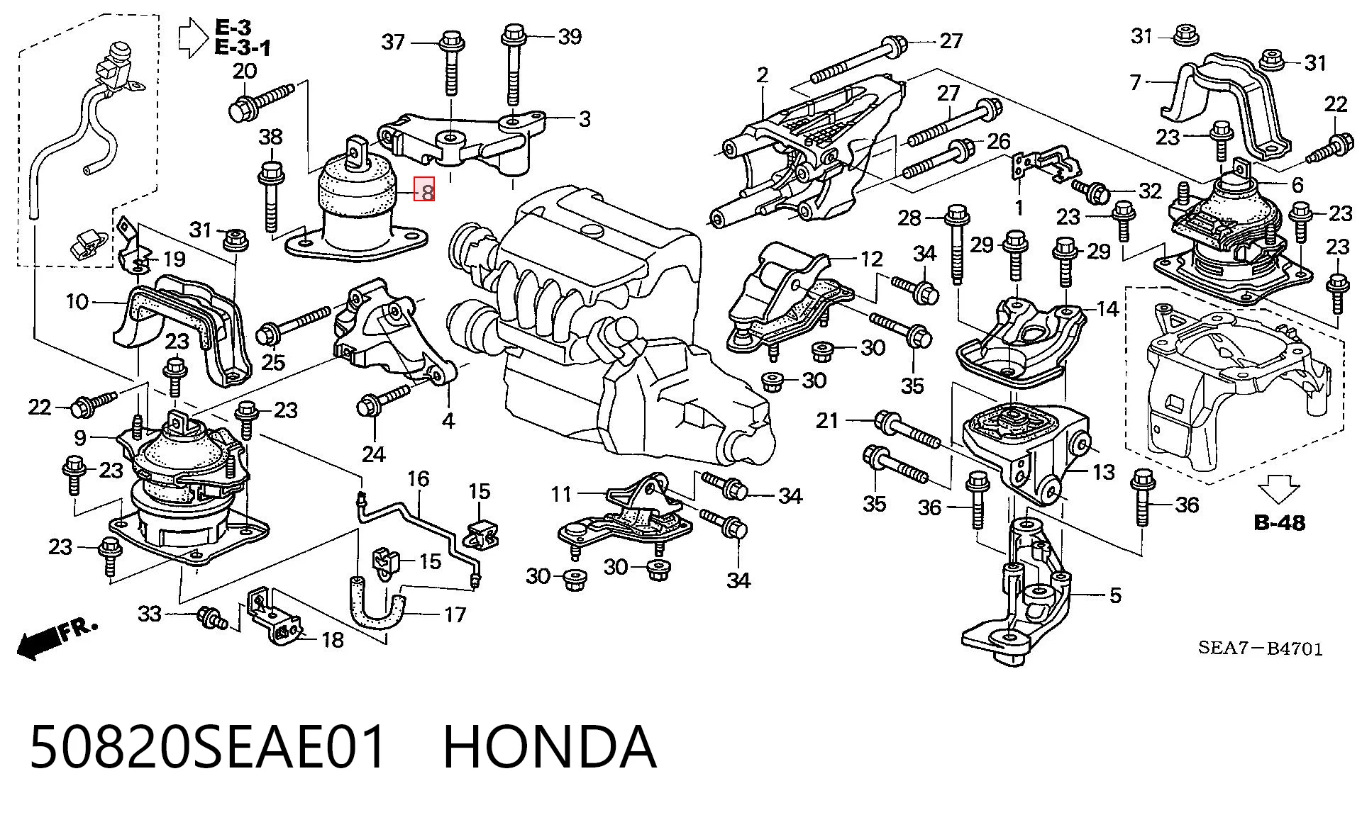 50820SEAE01 Honda Права подушка мотора