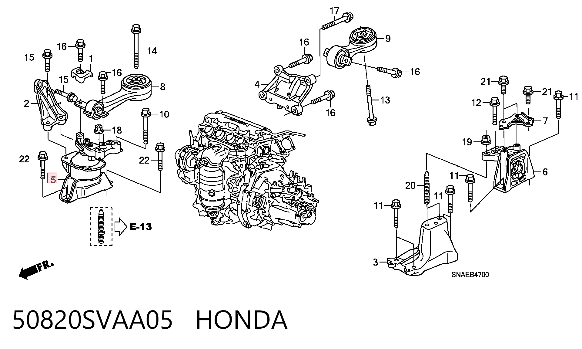 50820SVAA05 Honda Подушка (опора) двигуна, права нижня