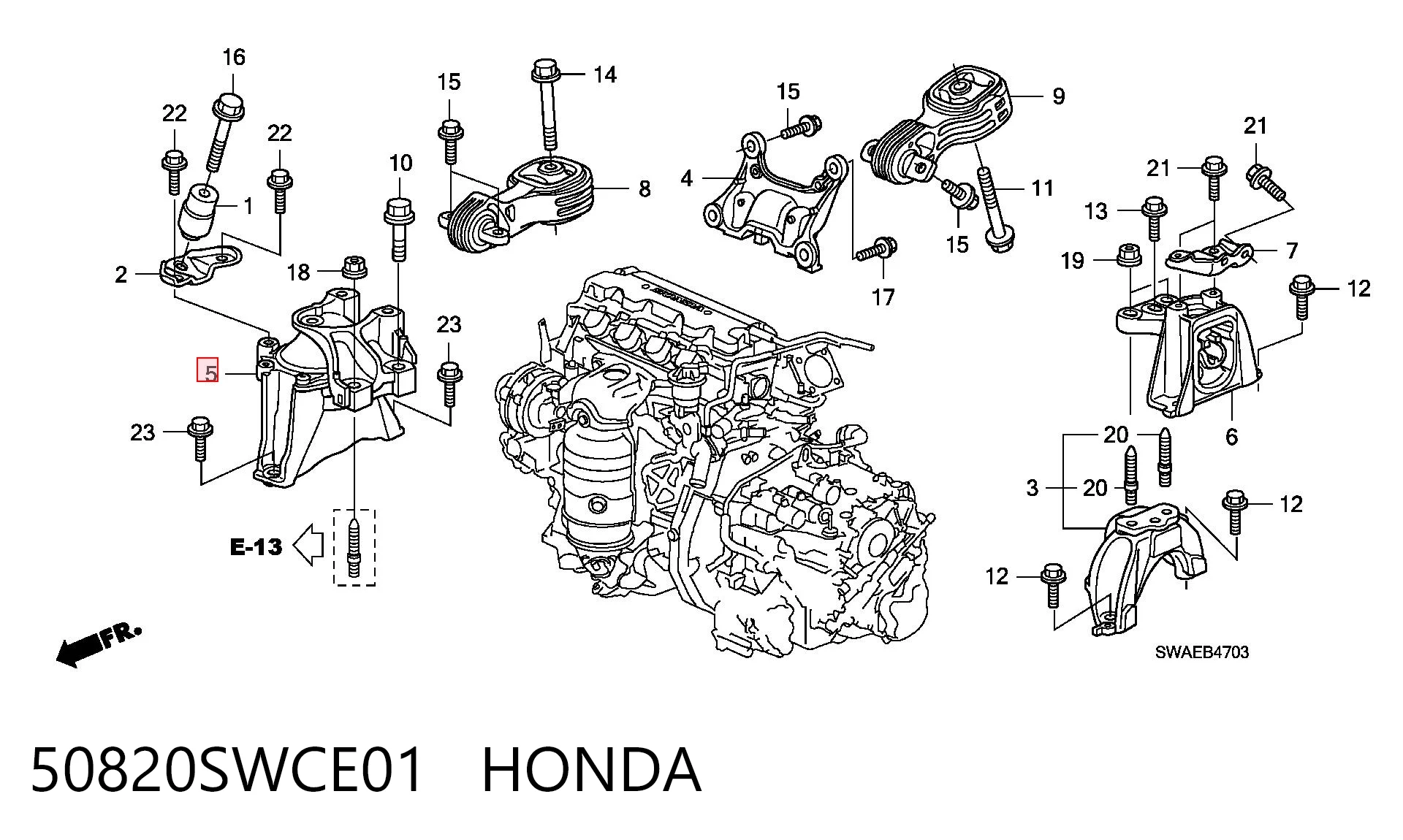 50820SWCE01 Honda Подушка (опора) двигуна, права нижня