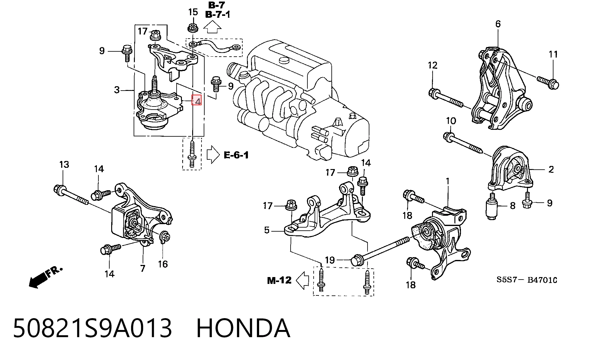 50821S9A013 Honda Права подушка мотора