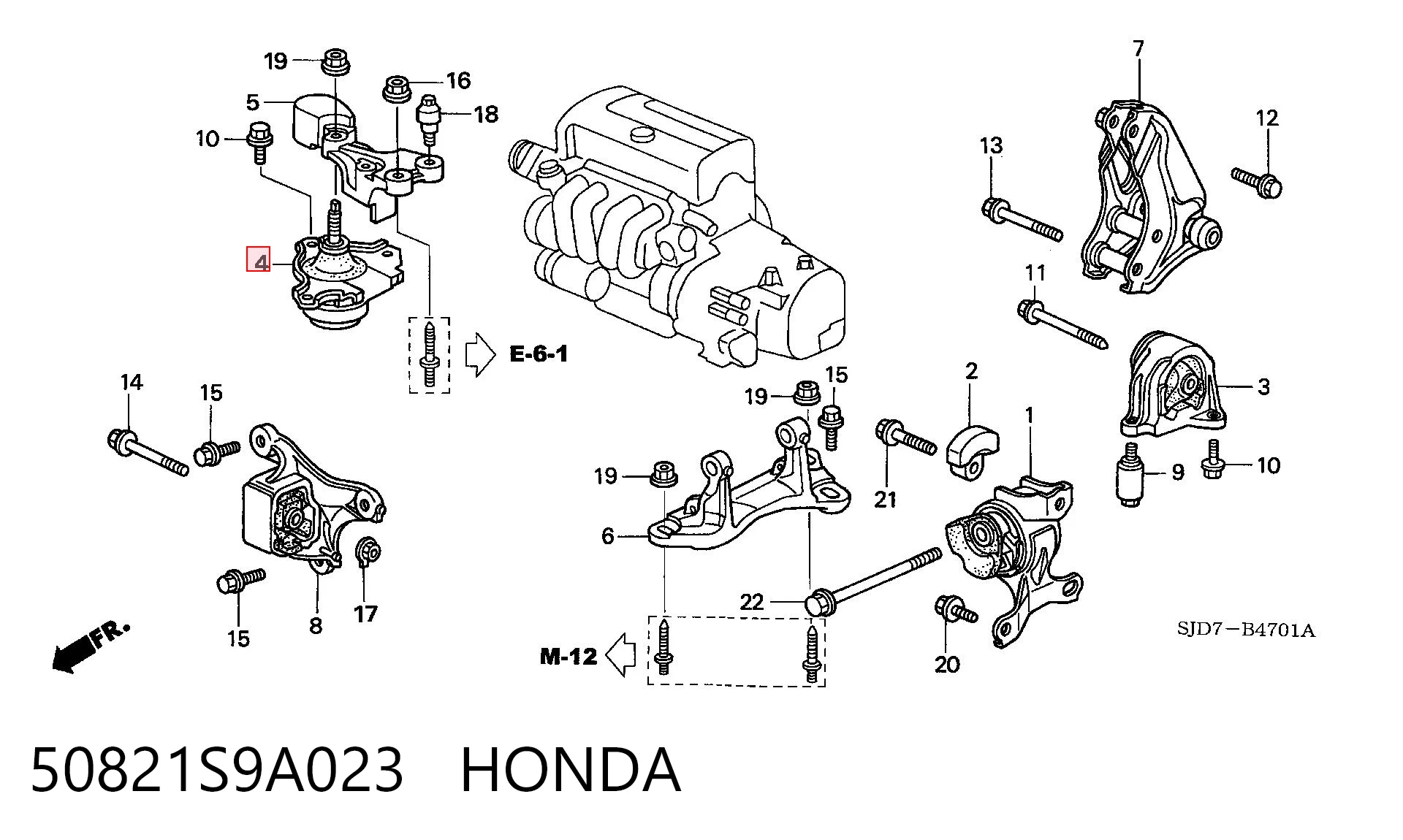 50821S9A023 Honda Права подушка мотора