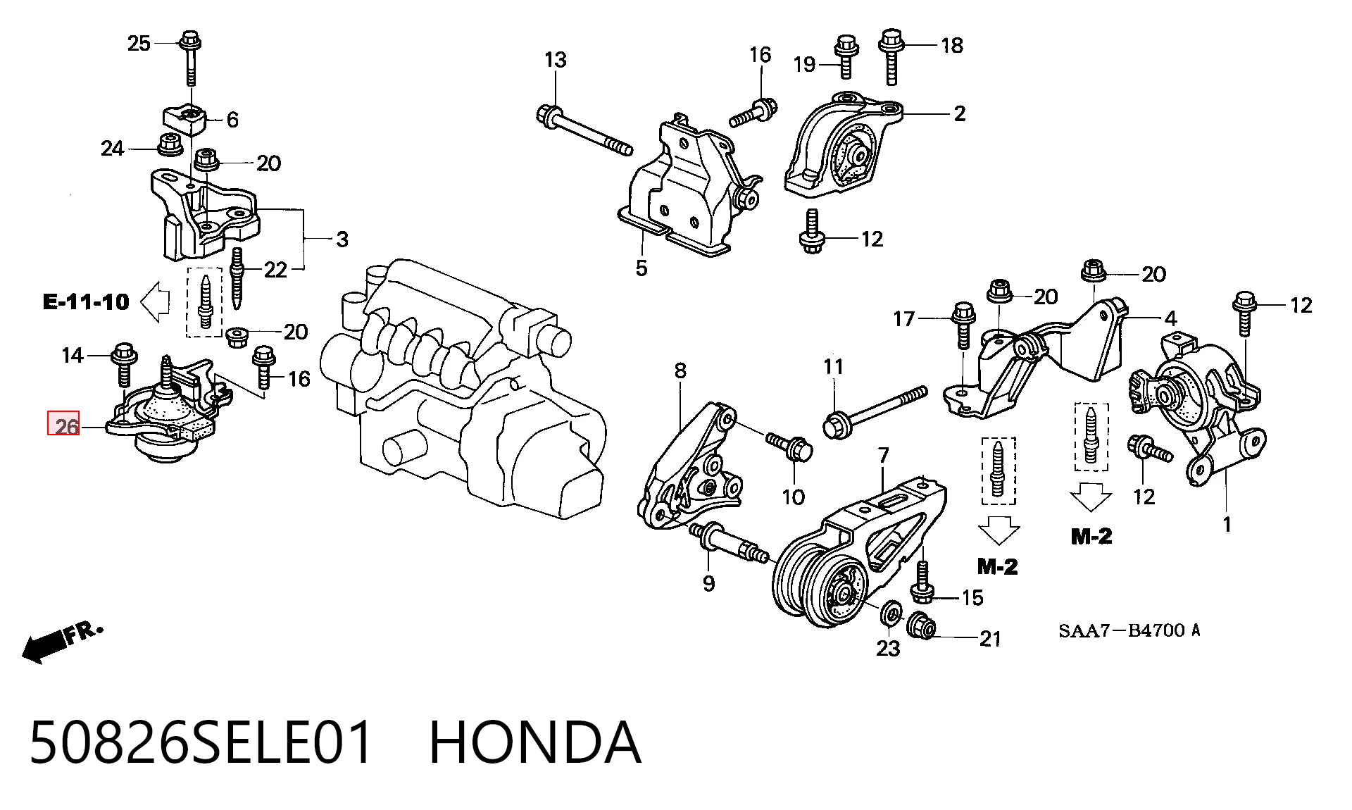 50826SELE01 Honda Права подушка мотора