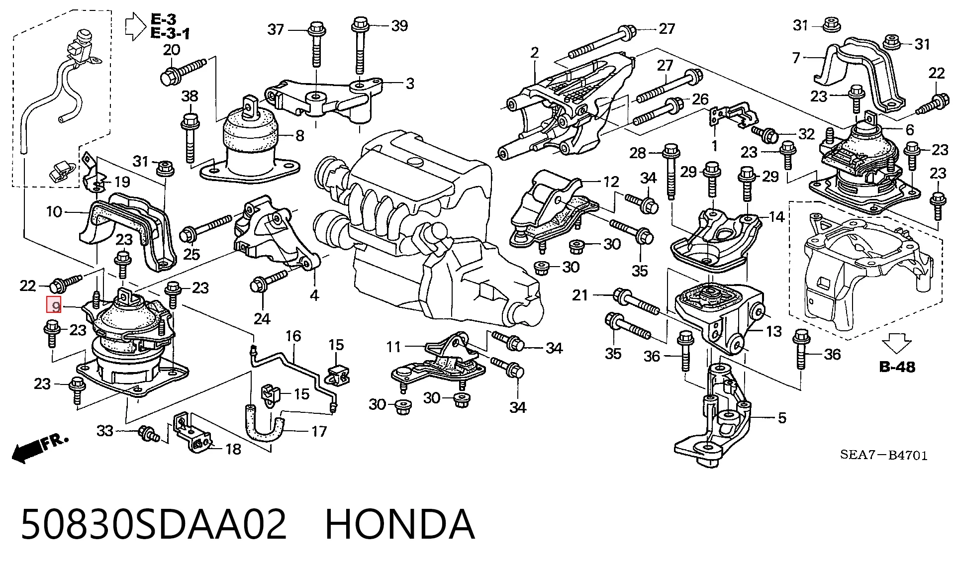 50830SDAA02 Honda Подушка передньої опори двигуна