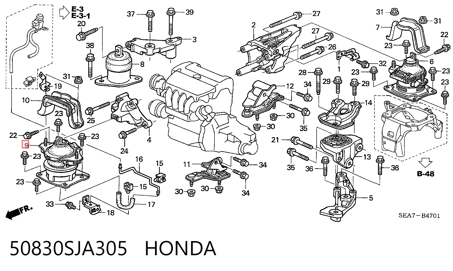 50830SJA305 Honda Подушка передньої опори двигуна