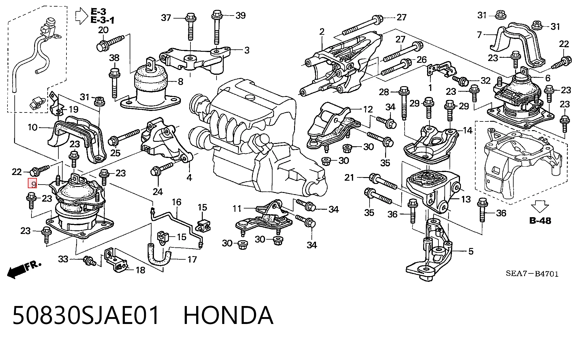 50830SJAE01 Honda Подушка передньої опори двигуна