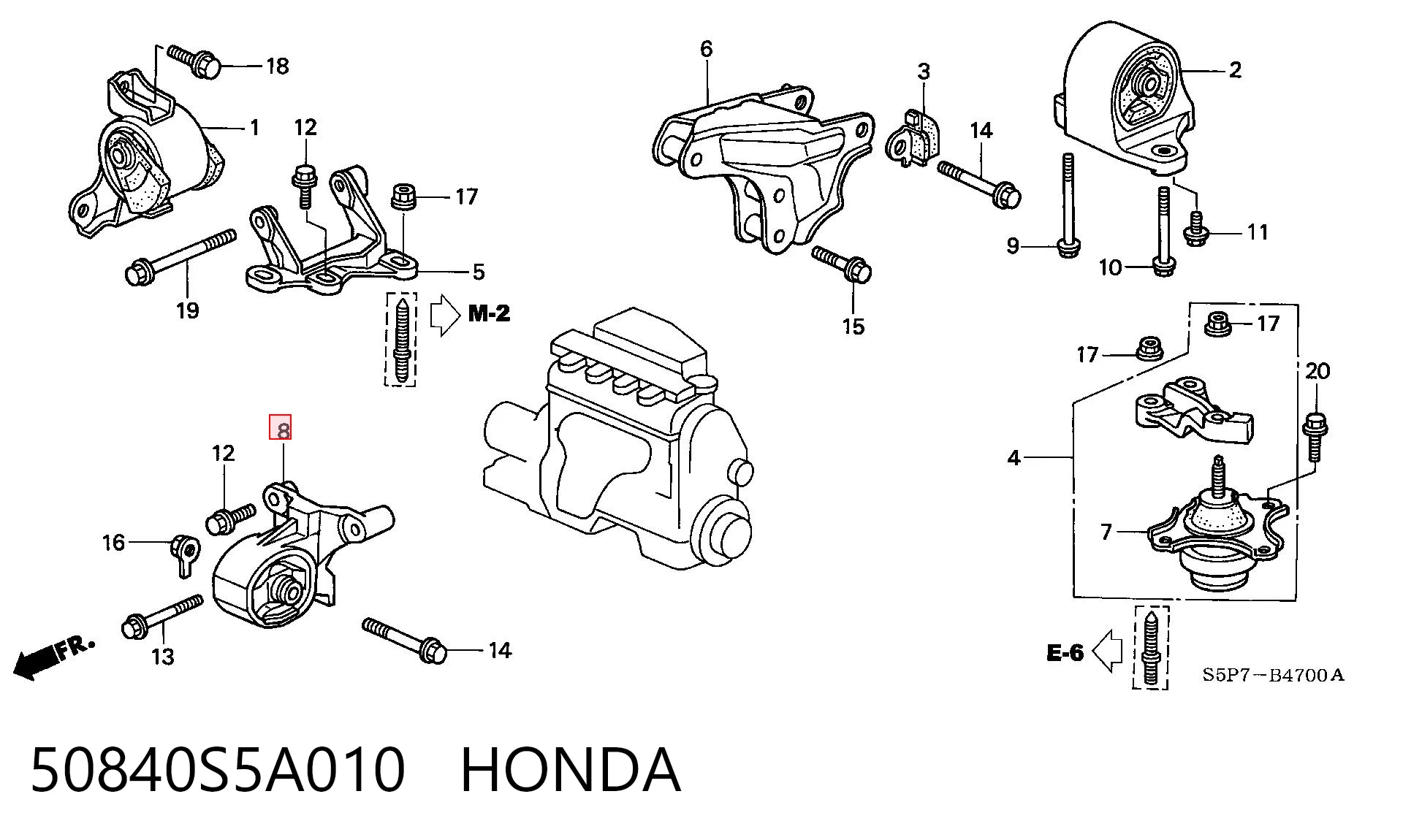 50840S5A010 Honda Права подушка мотора
