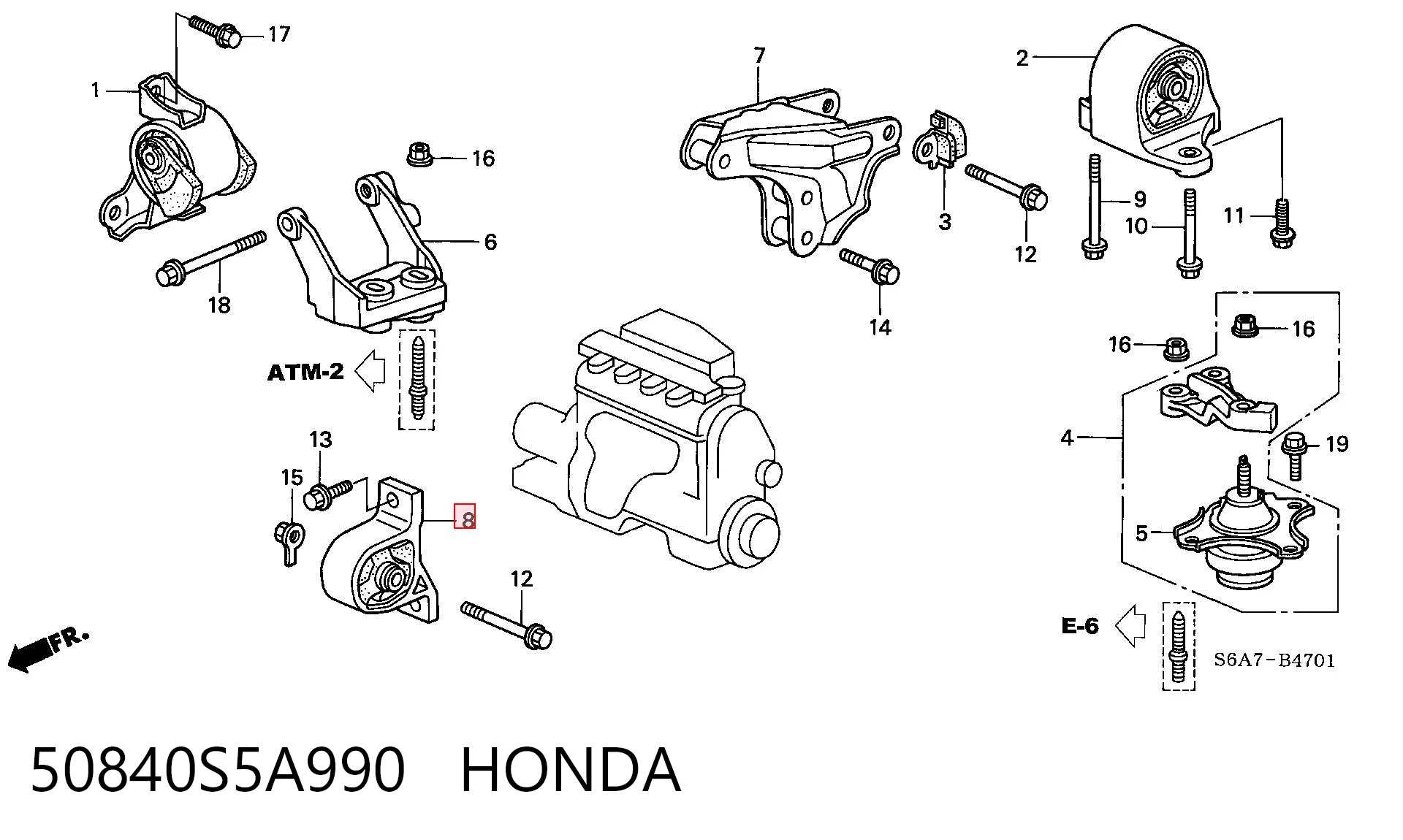 50840S5A990 Honda Подушка передньої опори двигуна