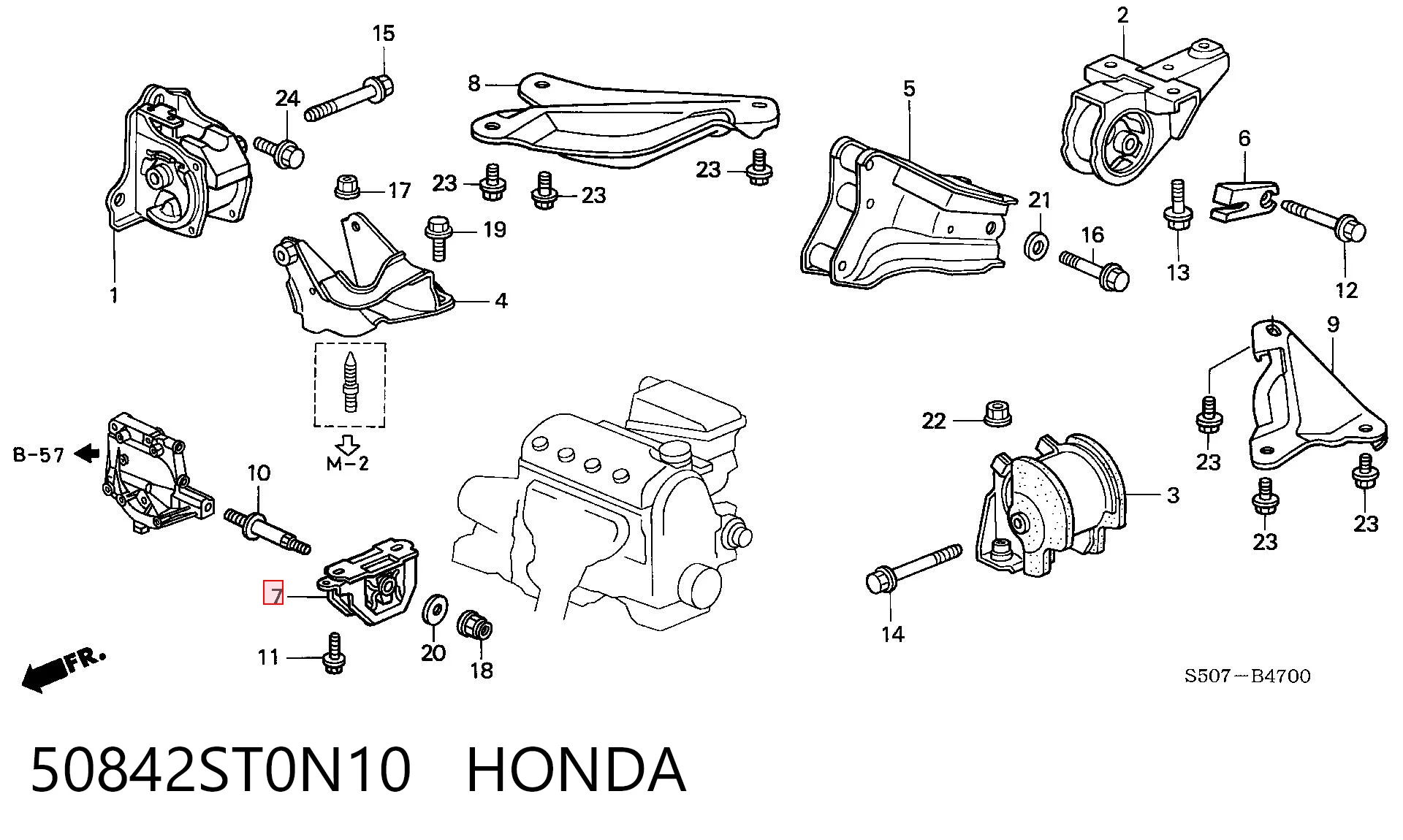 50842ST0N10 Honda Подушка (опора) двигуна, ліва нижня