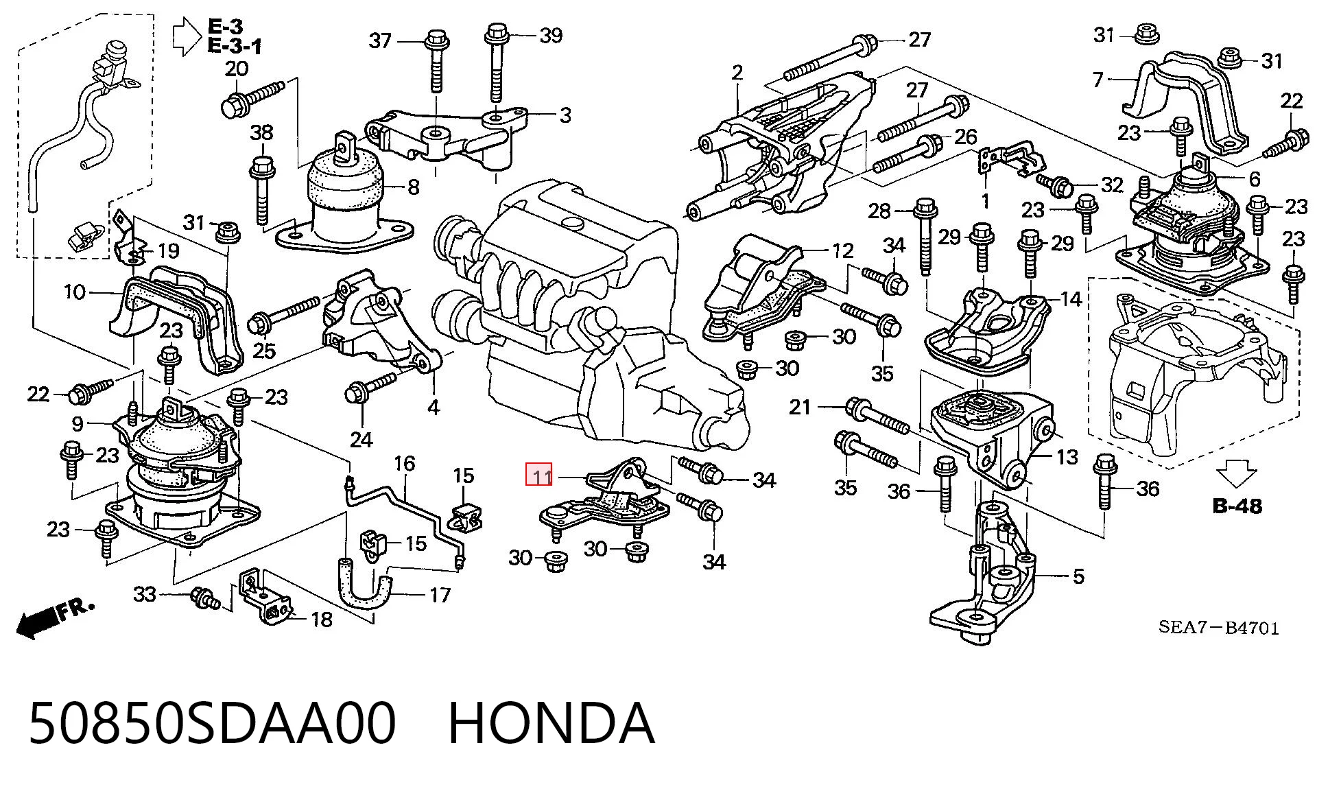 50850SDAA00 Honda Подушка (опора) двигуна, ліва передня