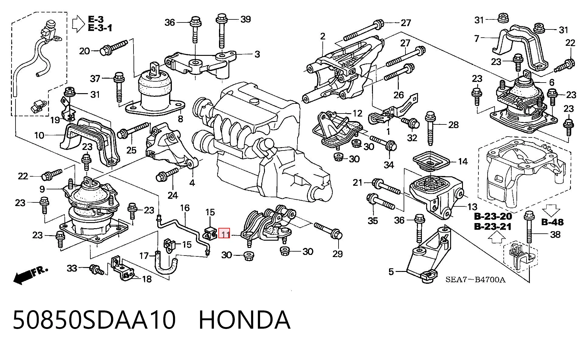 50850SDAA10 Honda Подушка (опора) двигуна, ліва передня