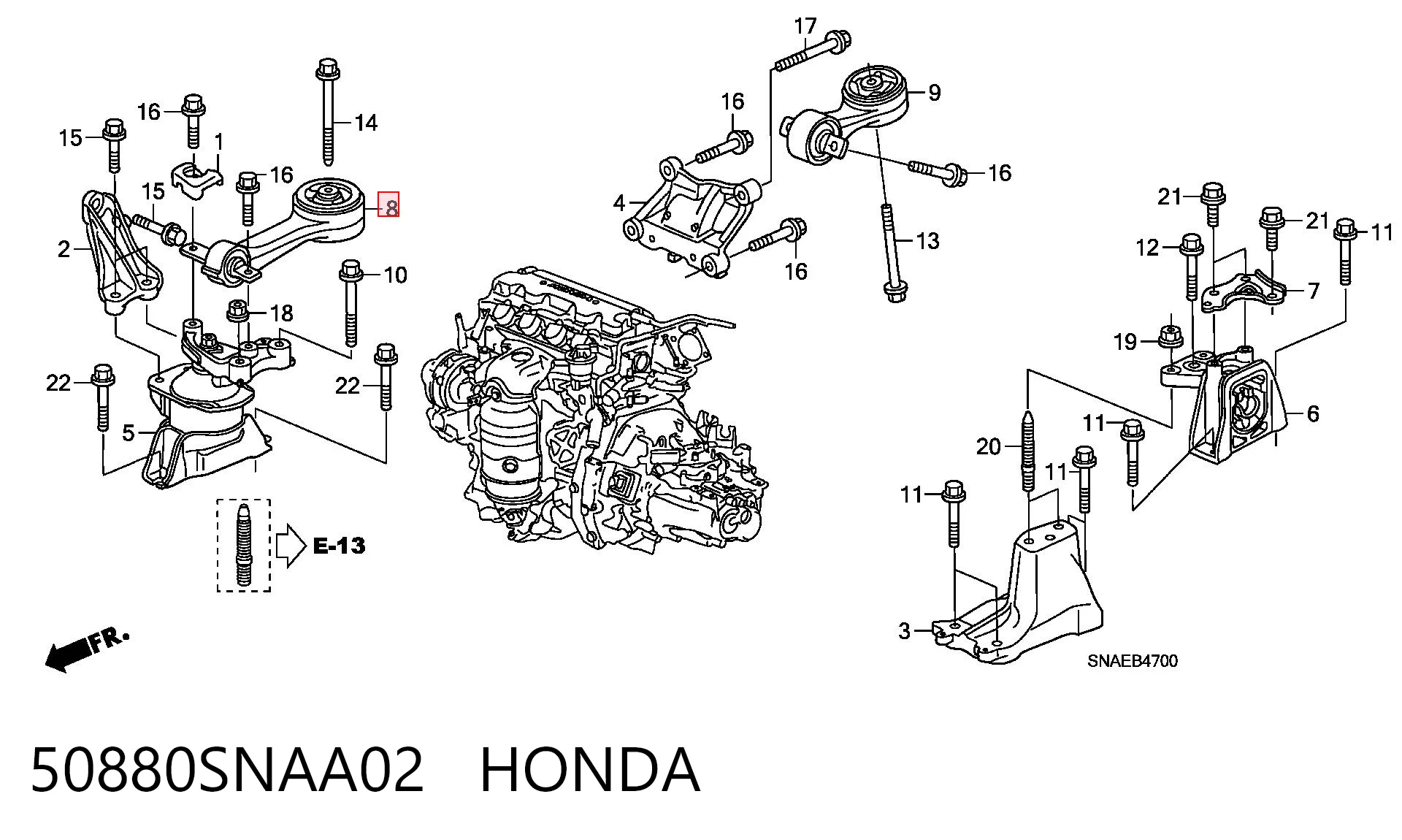 50880SNAA02 Honda Подушка (опора) двигуна, права верхня