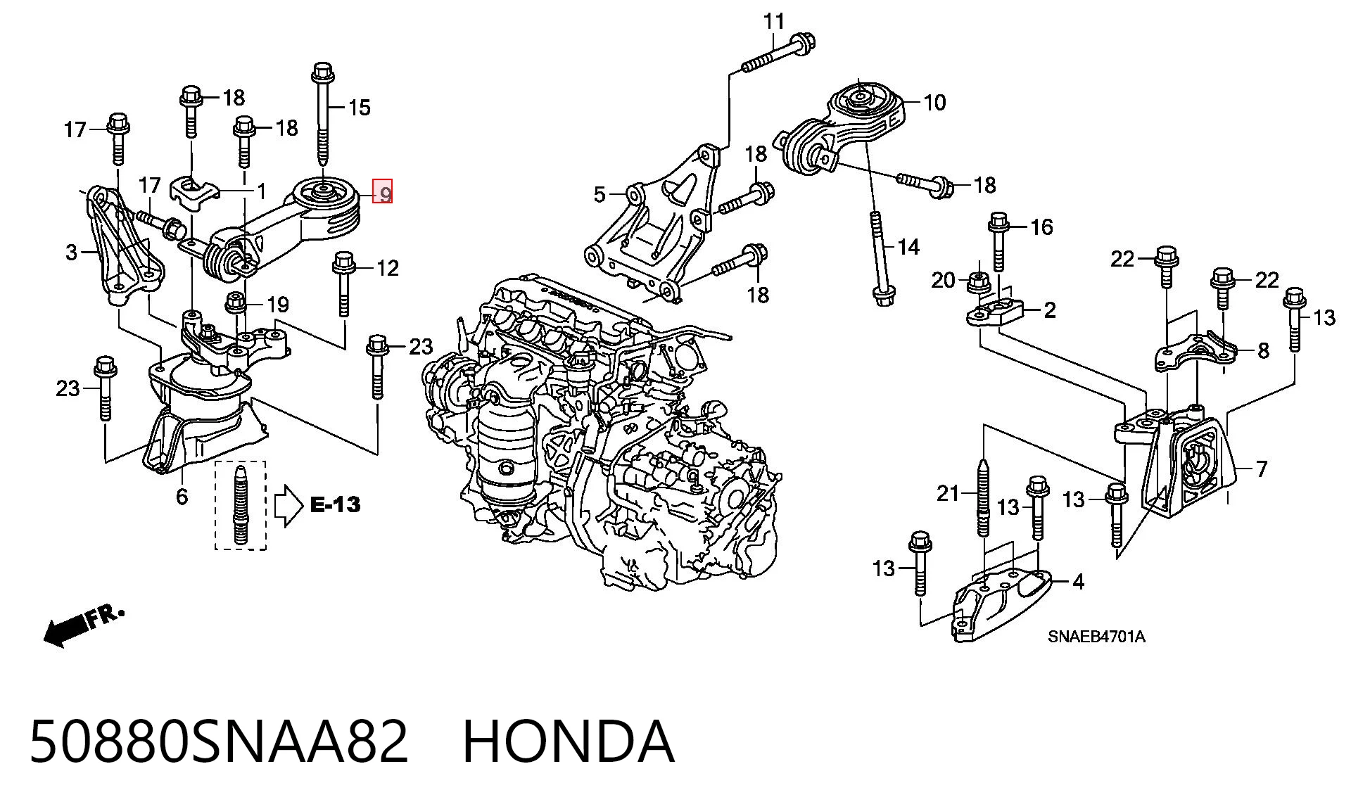 50880SNAA82 Honda Подушка (опора) двигуна, права верхня