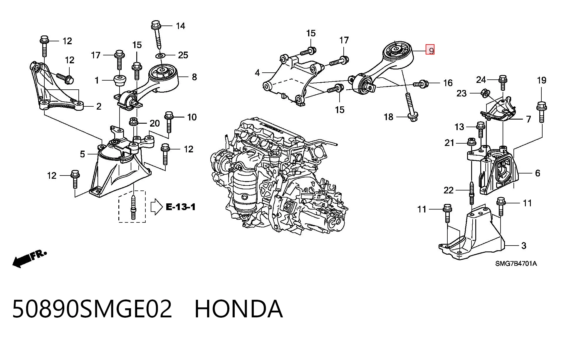 50890SMGE02 Honda Задня подушка двигуна