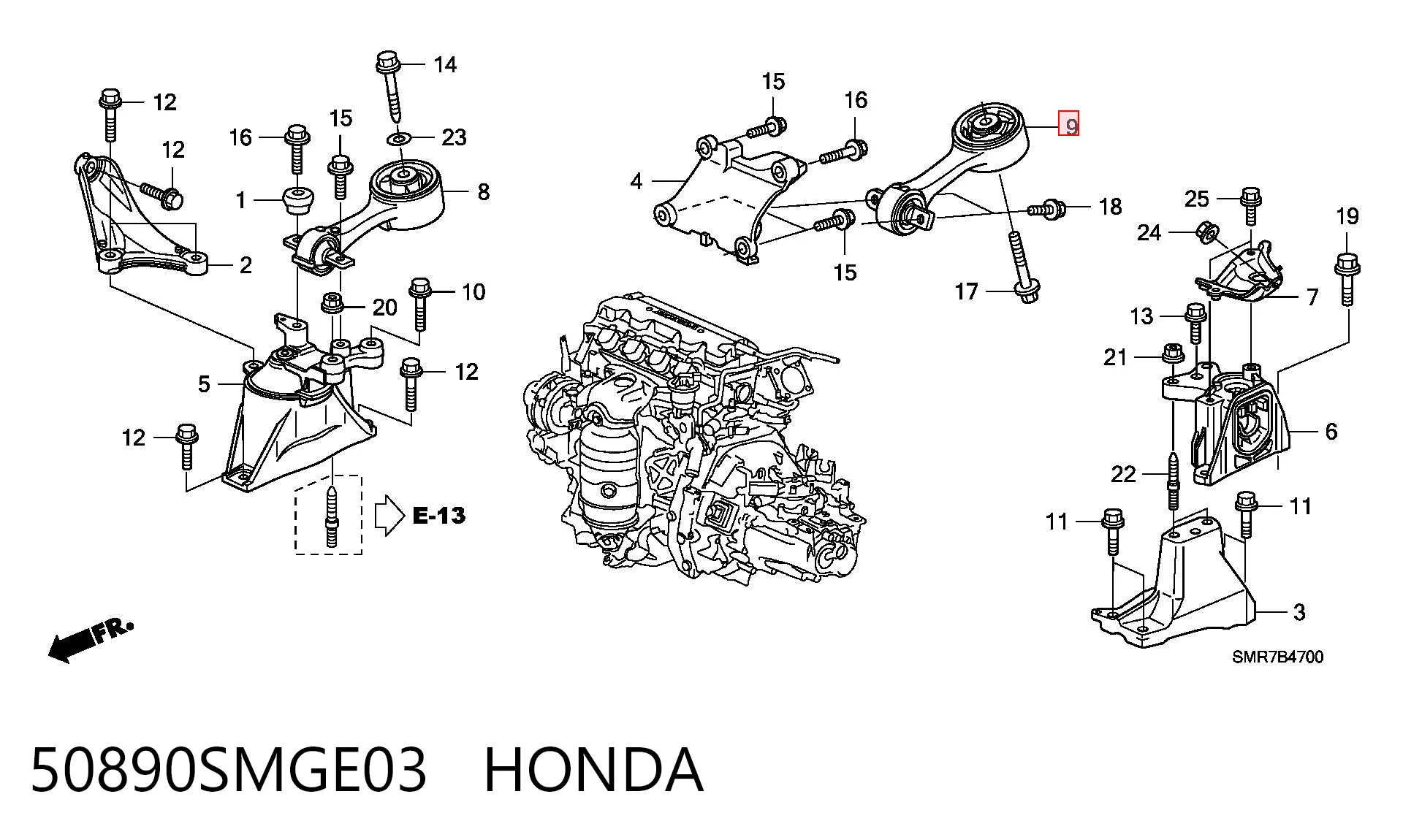 50890SMGE03 Honda Задня подушка двигуна