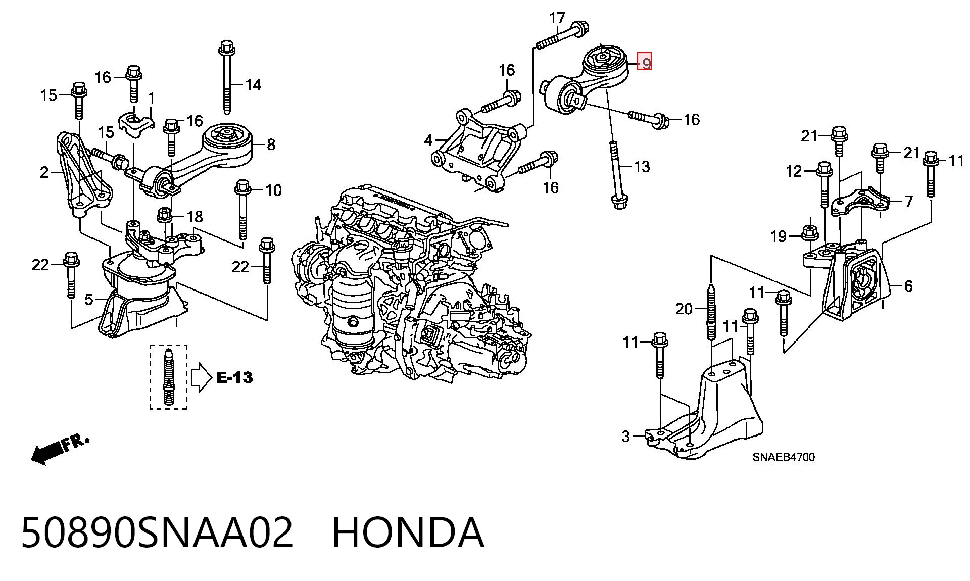 50890SNAA02 Honda Задня подушка двигуна