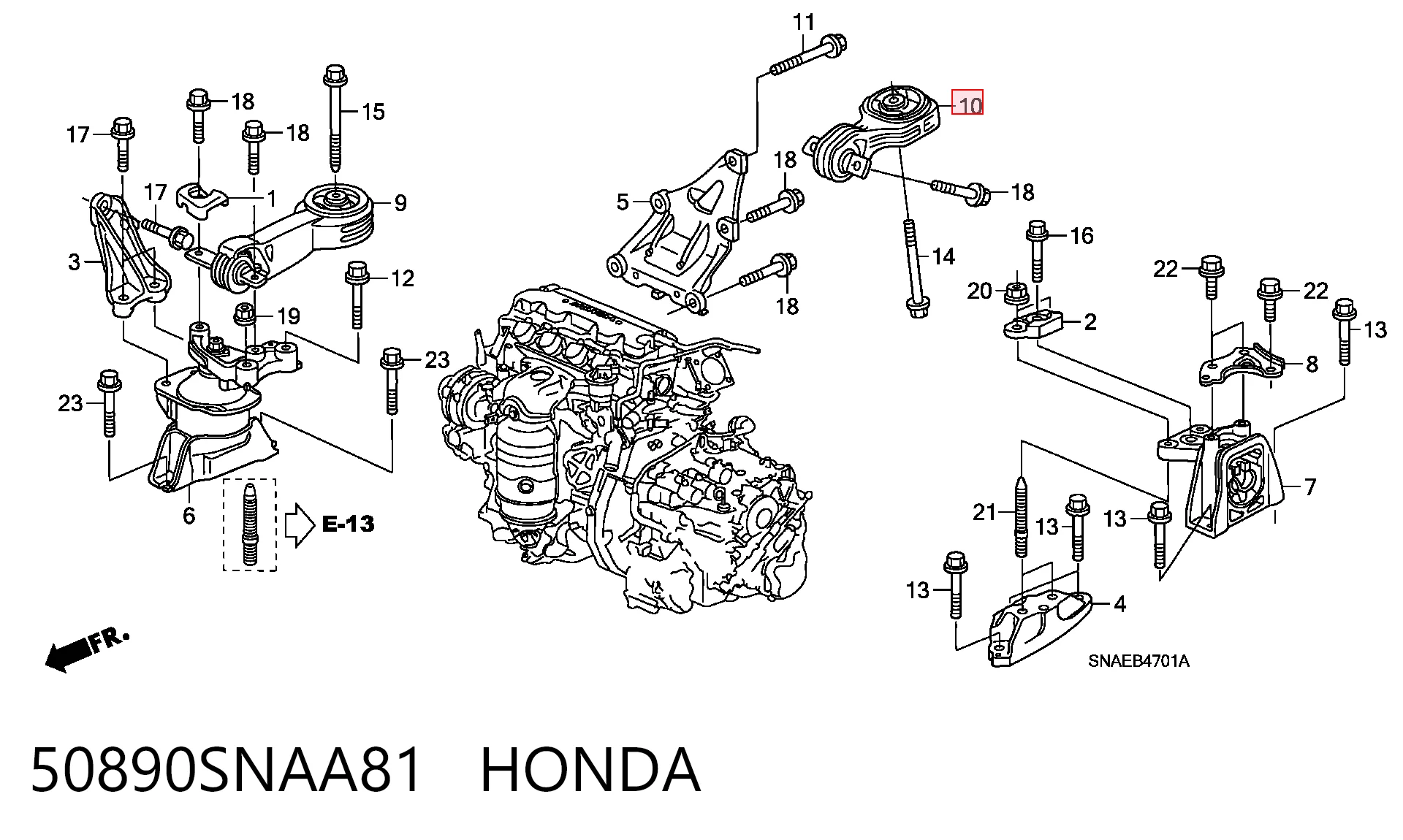 50890SNAA81 Honda Задня подушка двигуна