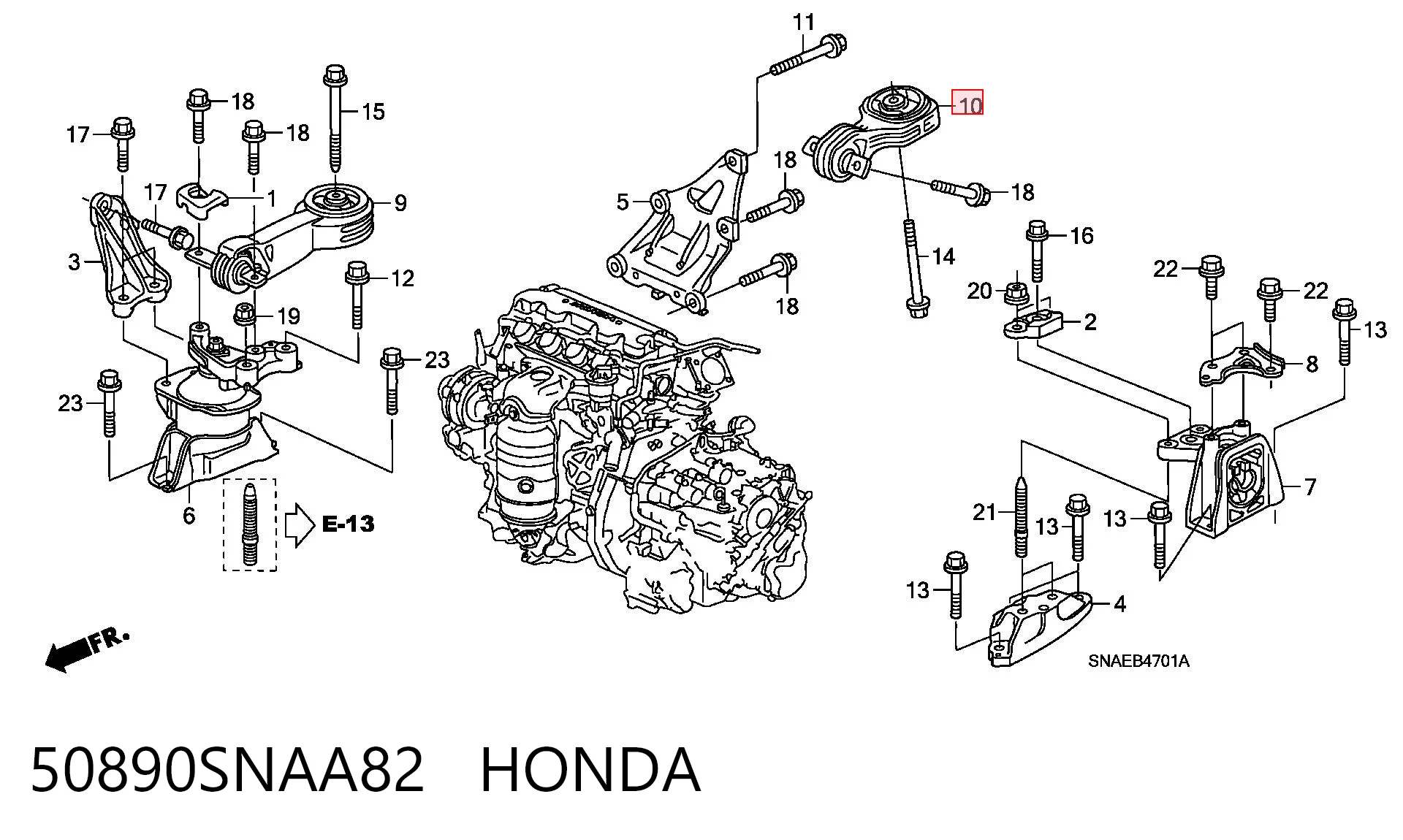 50890SNAA82 Honda Задня подушка двигуна