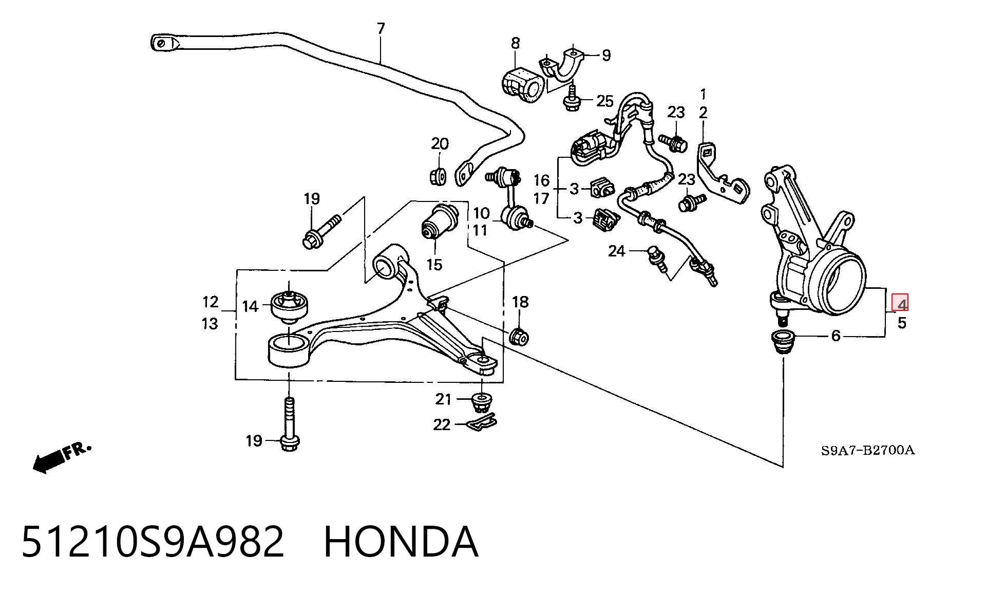 51210S9A982 Honda Вісь передня і поворотні кулаки