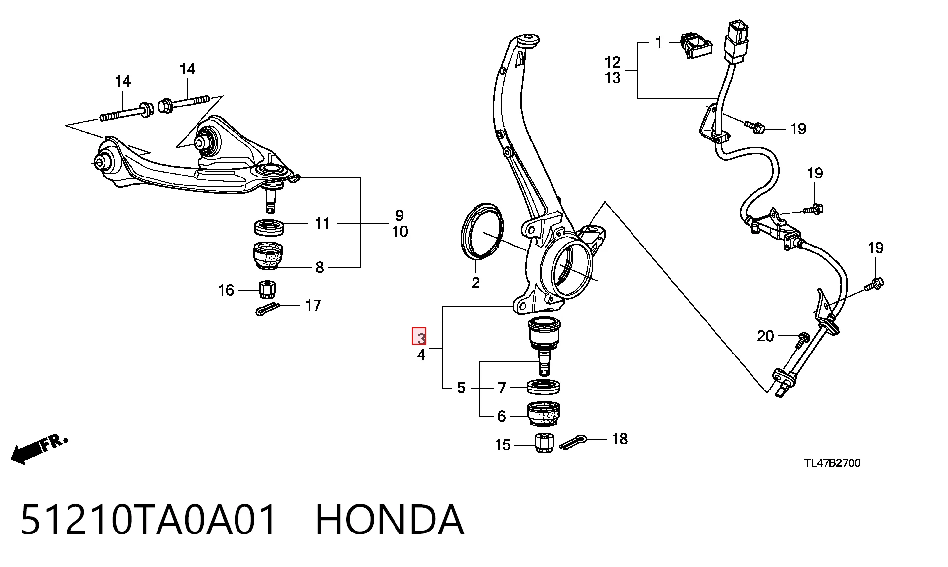 51210TA0A01 Honda Цапфа - поворотний кулак передній, правий
