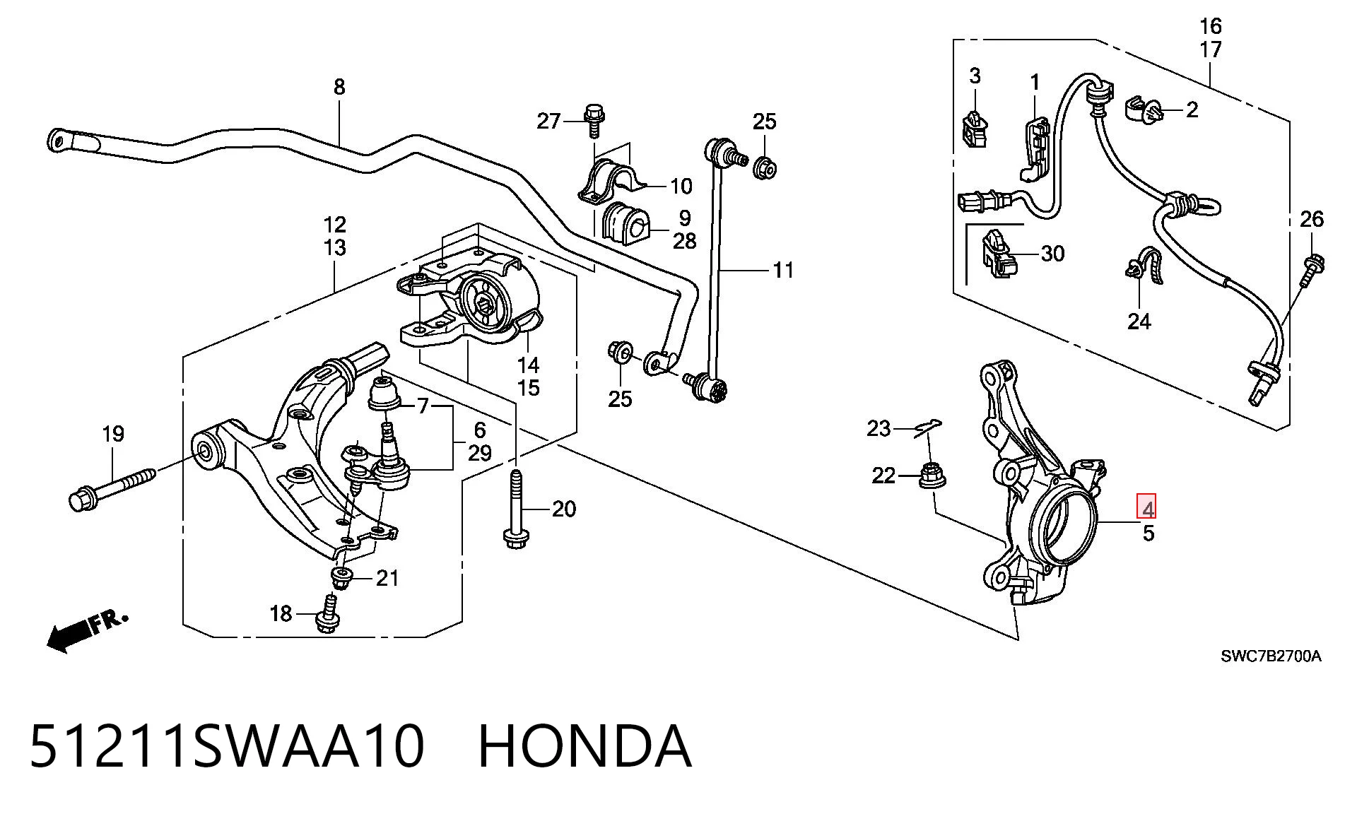 51211SWAA10 Honda Цапфа поворотного кулака