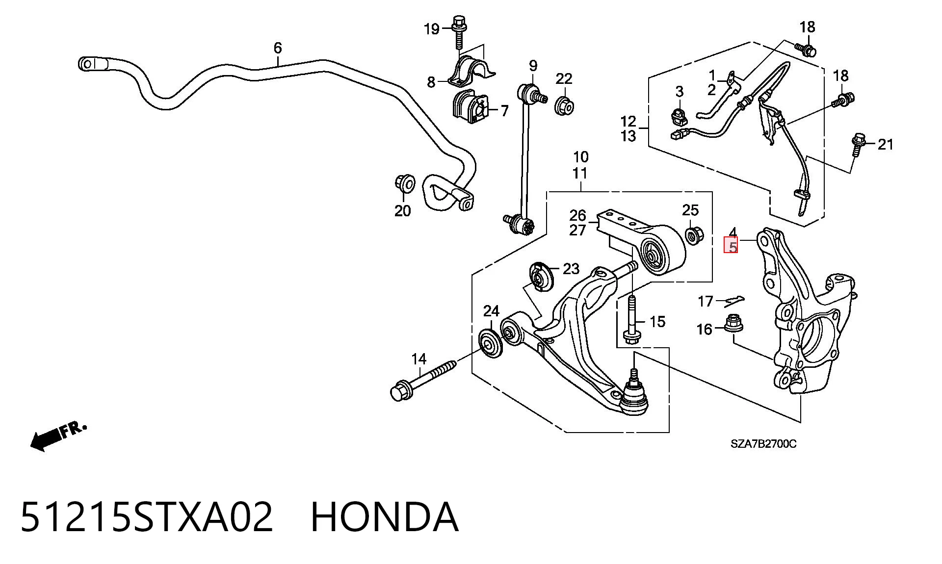 51215STXA02 Honda Цапфа поворотна ліва
