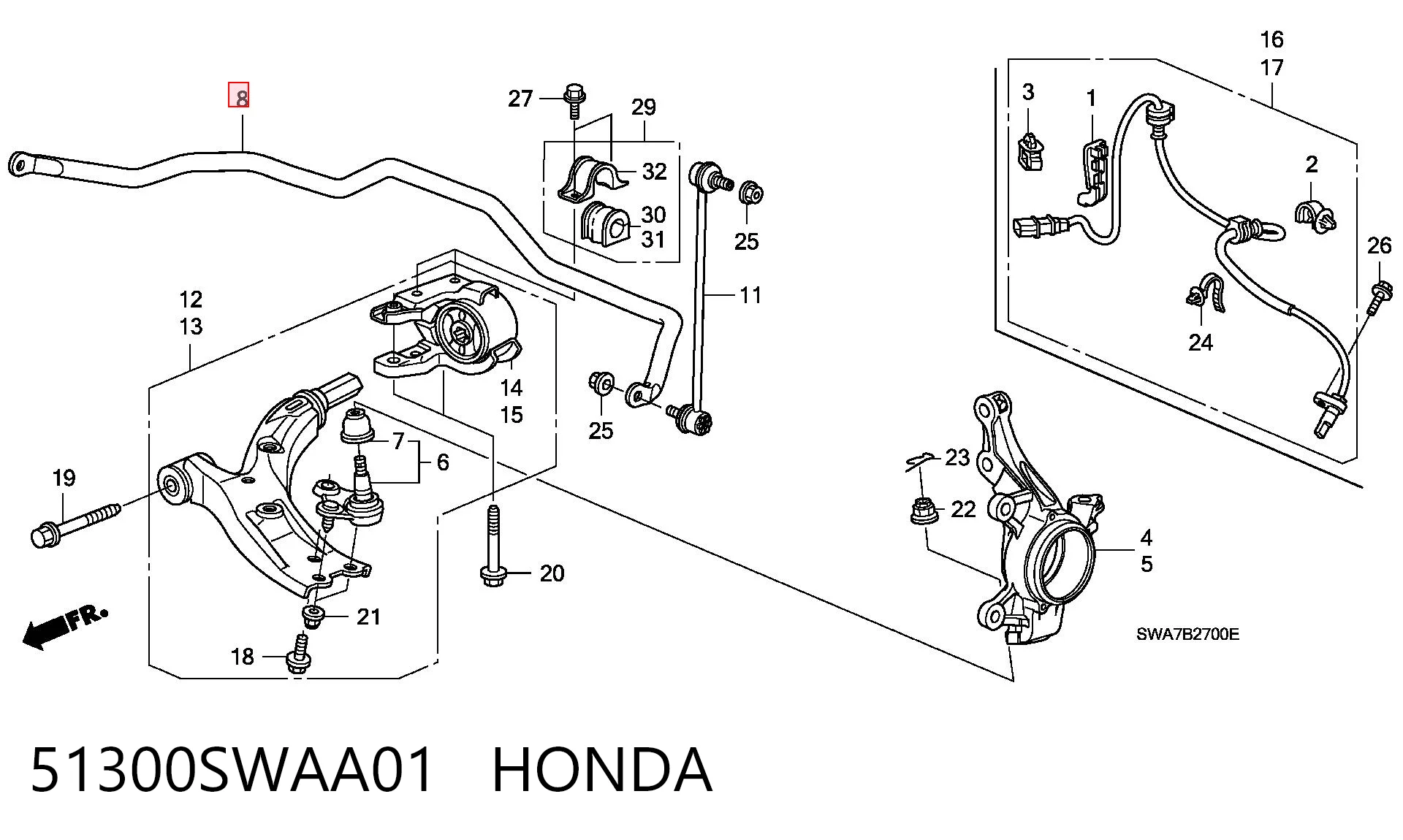 51300SWAA01 Honda Стабілізатор передньої підвіски