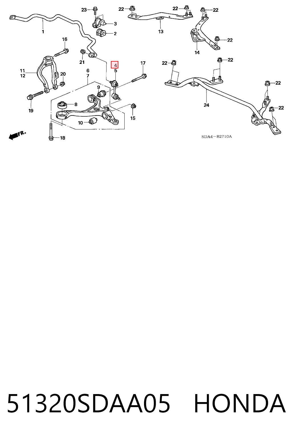 51320SDAA05 Honda Стійка стабілізатора, переднього, права
