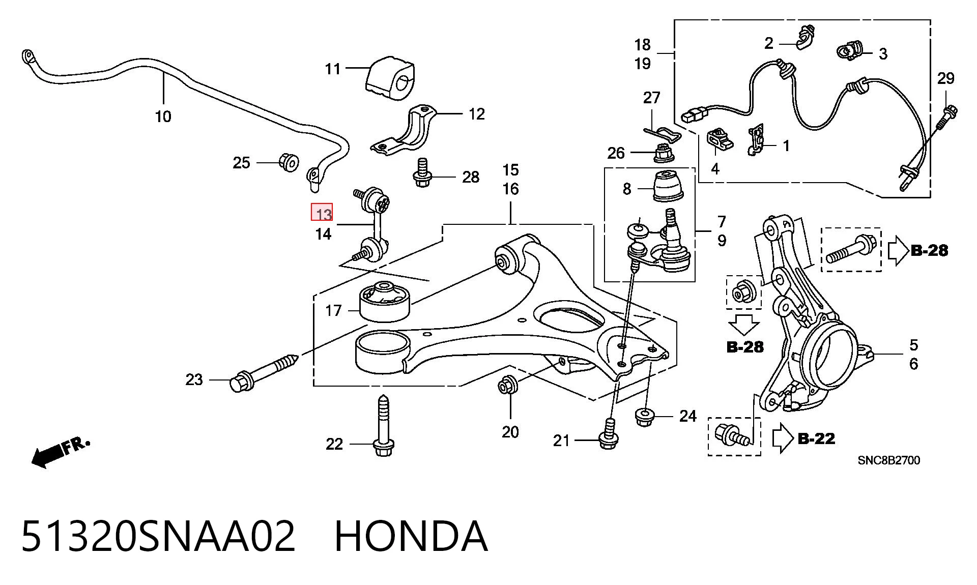 51320SNAA02 Honda Солдатик стабілізатора, переднього, правий