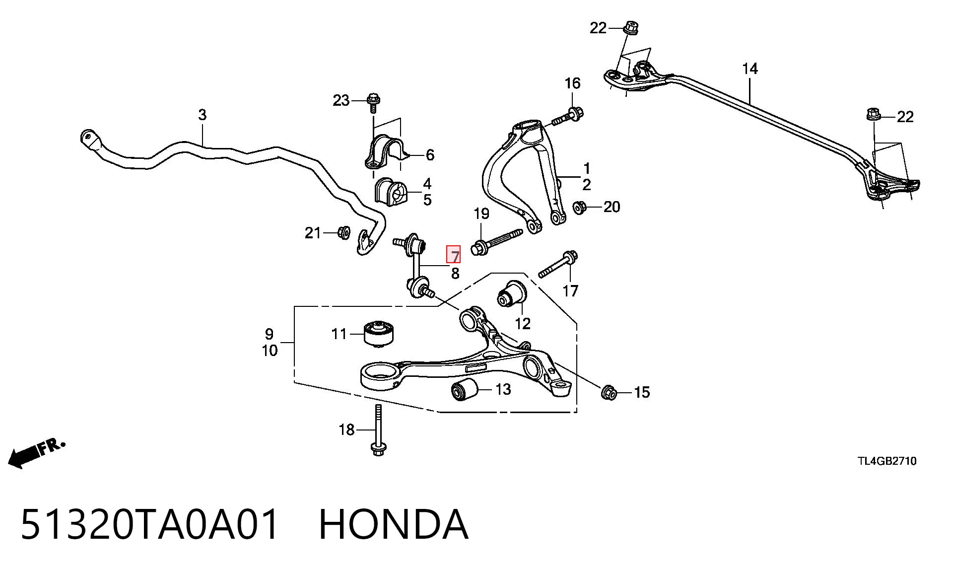 51320TA0A01 Honda Стійка стабілізатора, переднього, права