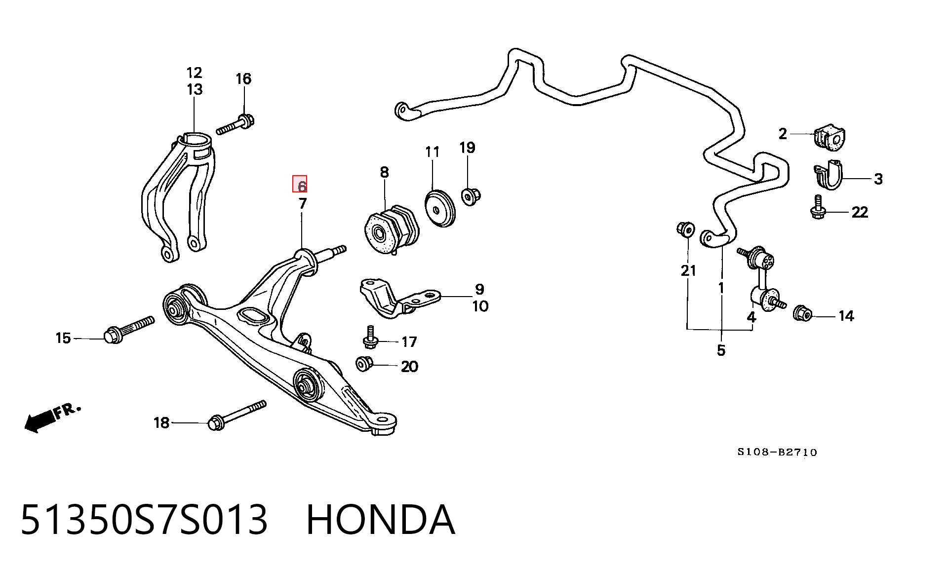 51350S7S013 Honda Важіль передньої підвіски нижній, правий