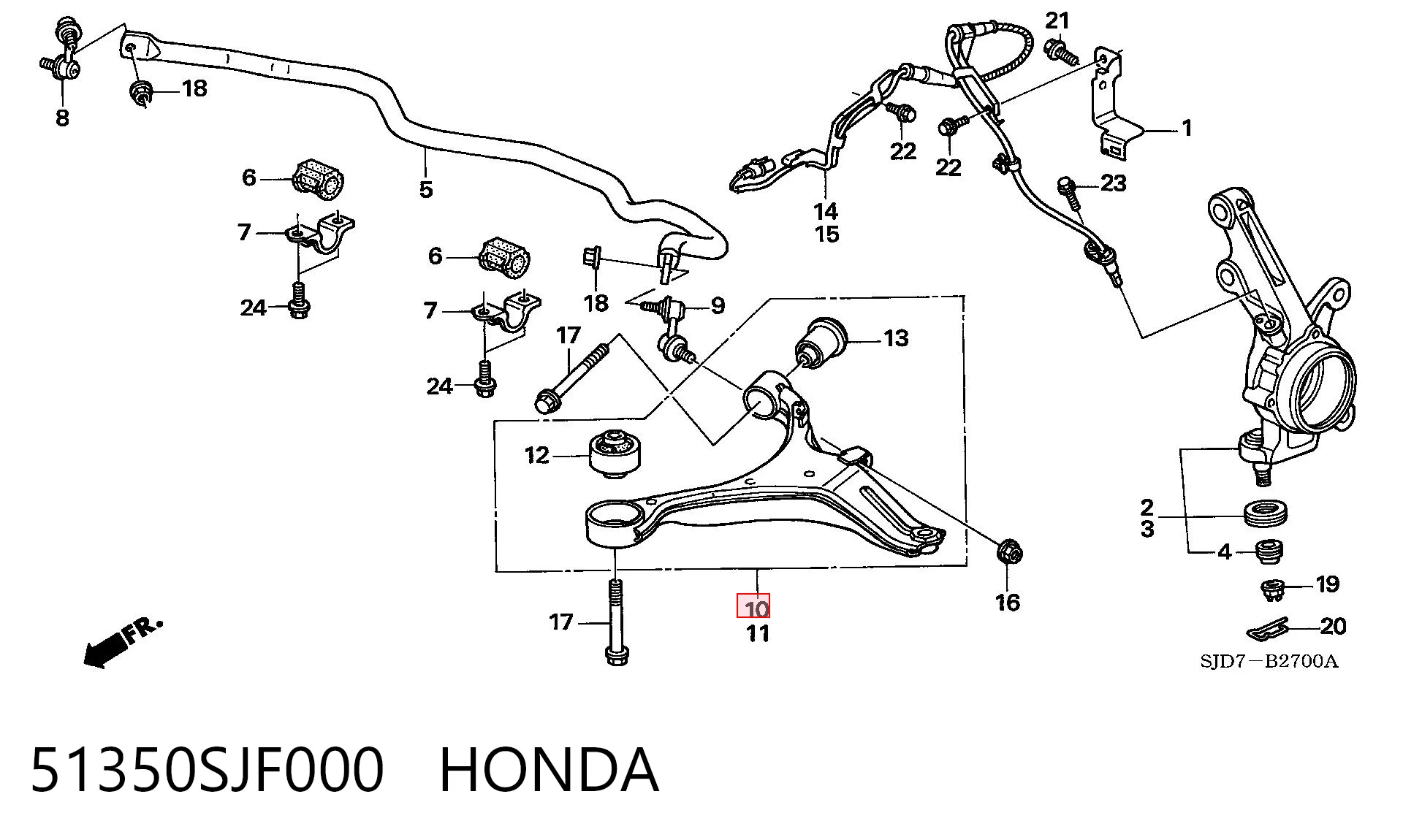 Важіль передньої підвіски нижній, правий на Honda FR-V  BE
