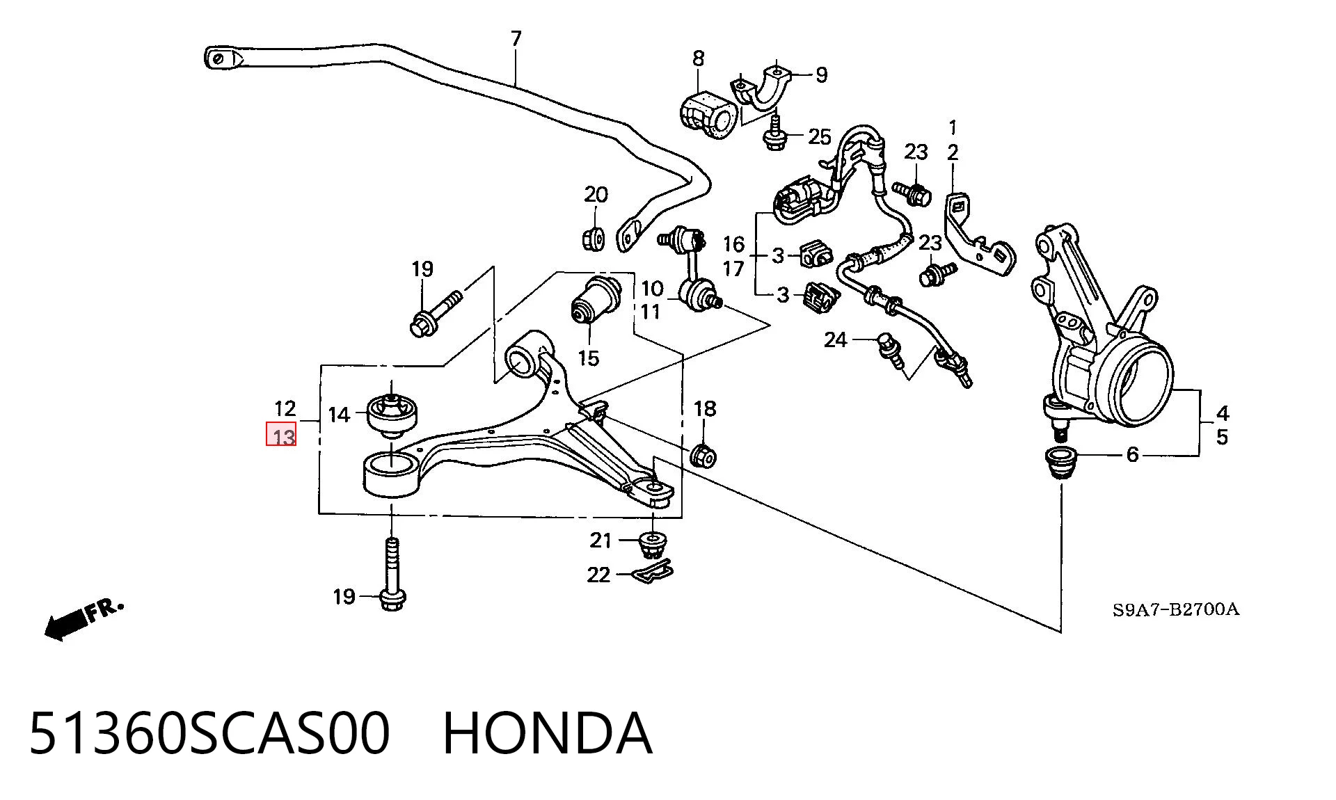 51360SCAS00 Honda Поперечний важіль