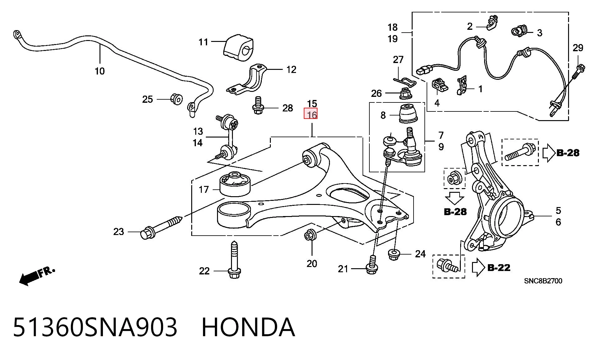 51360SNA903 Honda Поперечний важіль