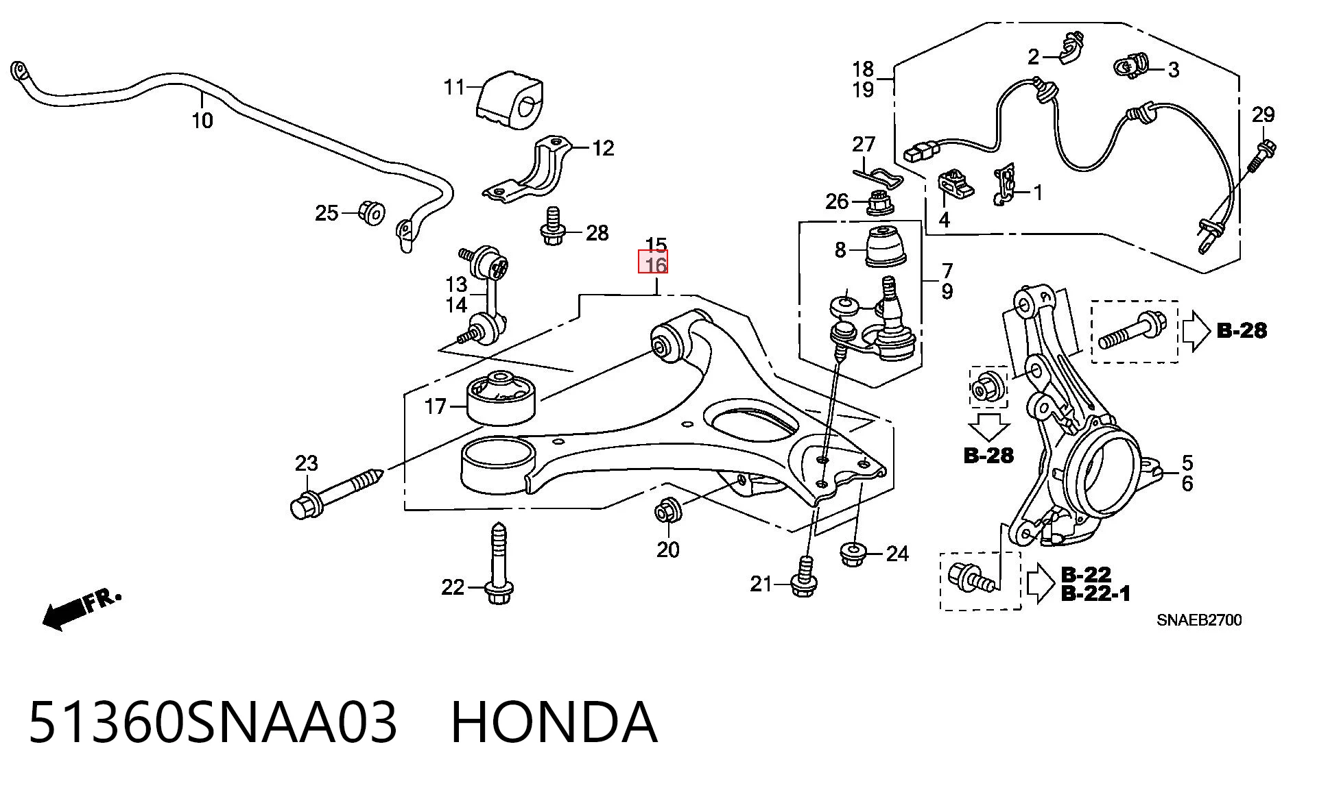 51360SNAA03 Honda Поперечний важіль