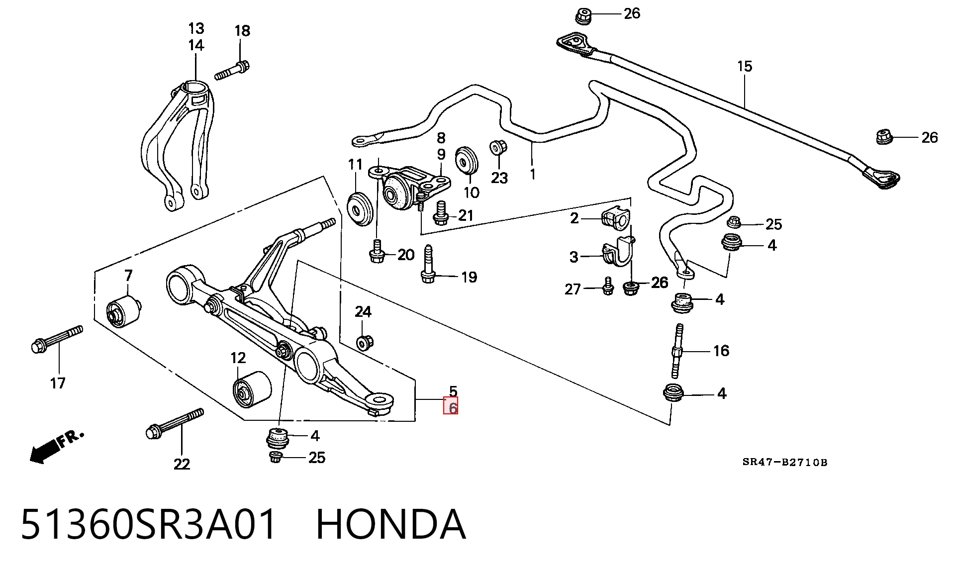 51360SR3A01 Honda Поперечний важіль