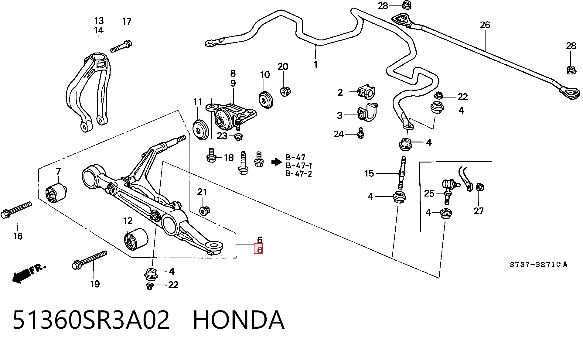 51360SR3A02 Honda Поперечний важіль