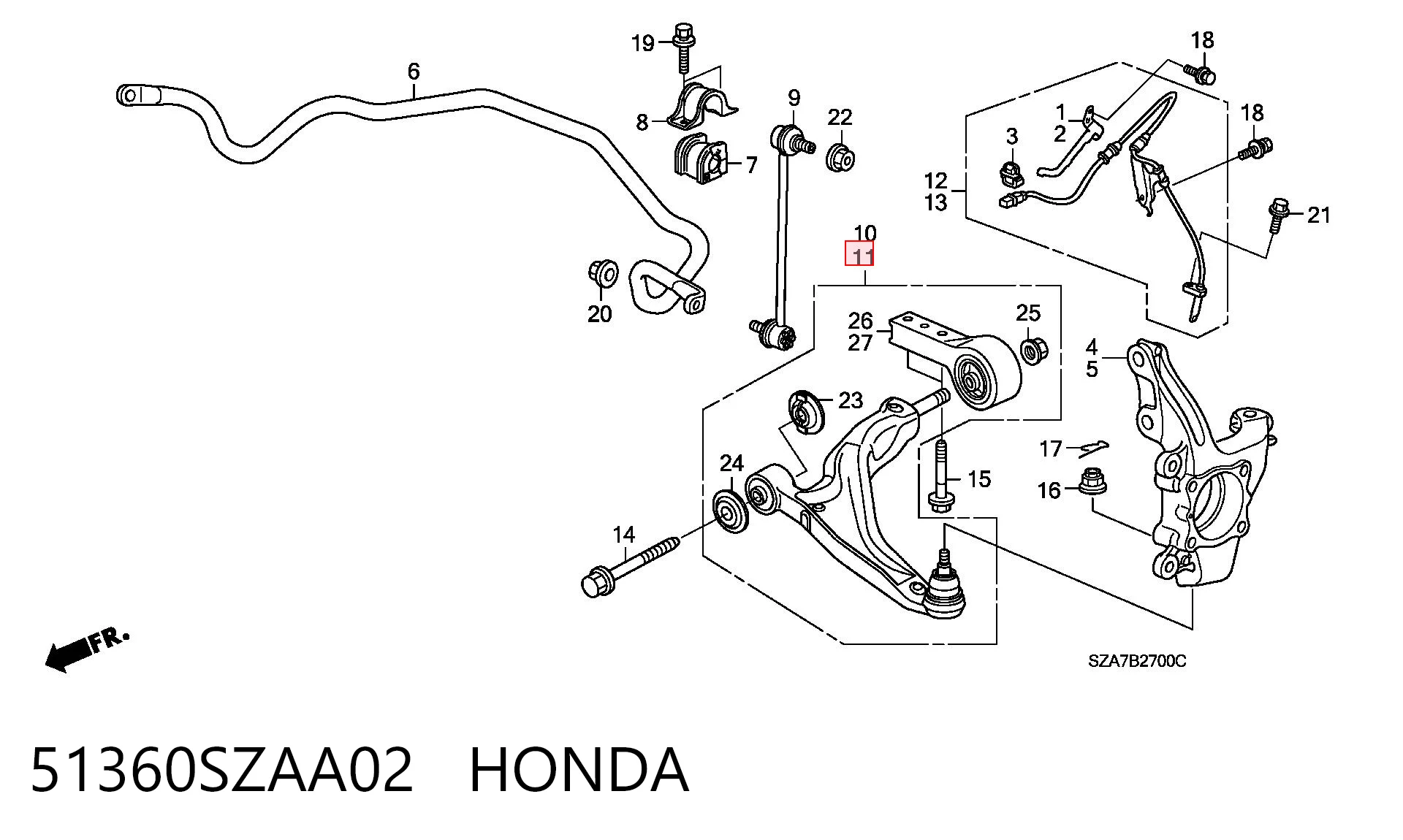 51360SZAA02 Honda Поперечний важіль