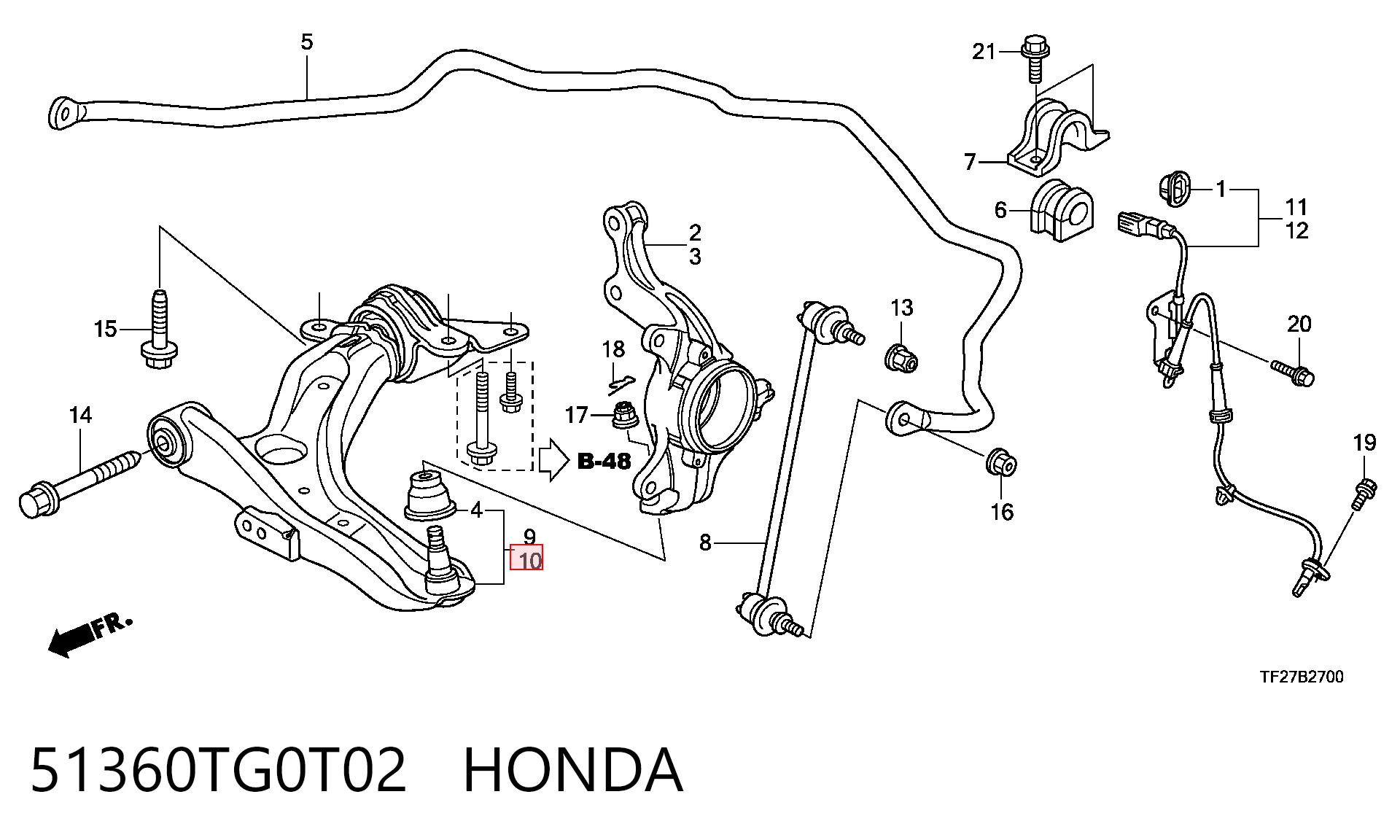 51360TG0T02 Honda Поперечний важіль