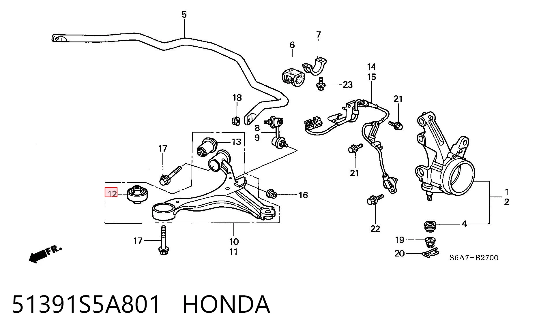 51391S5A801 Honda Сайлентблок переднього нижнього важеля