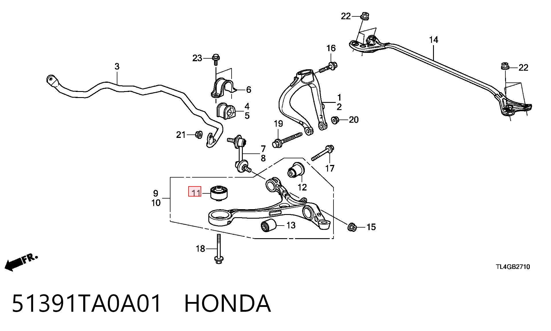 51391TA0A01 Honda Сайлентблок переднього нижнього важеля