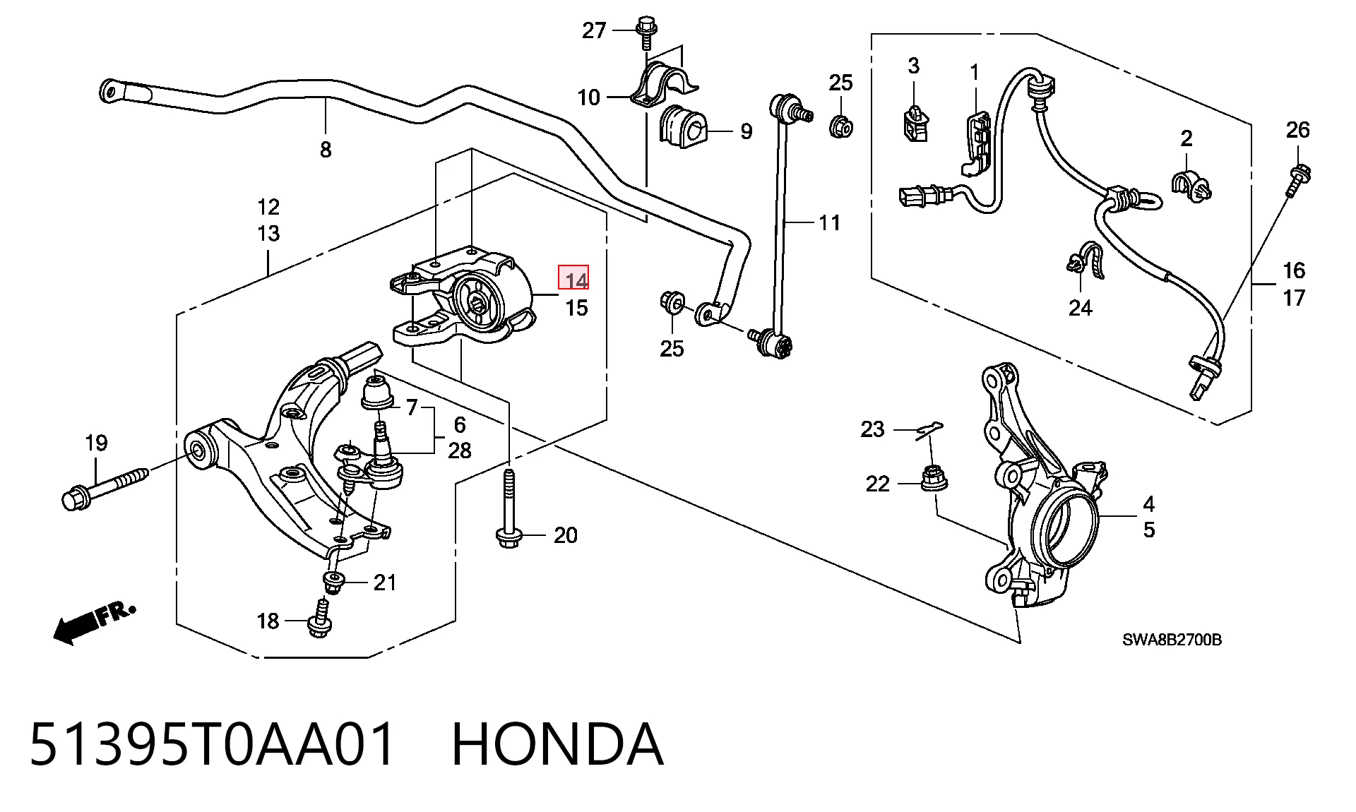 51395T0AA01 Honda Сайлентблок переднього нижнього важеля