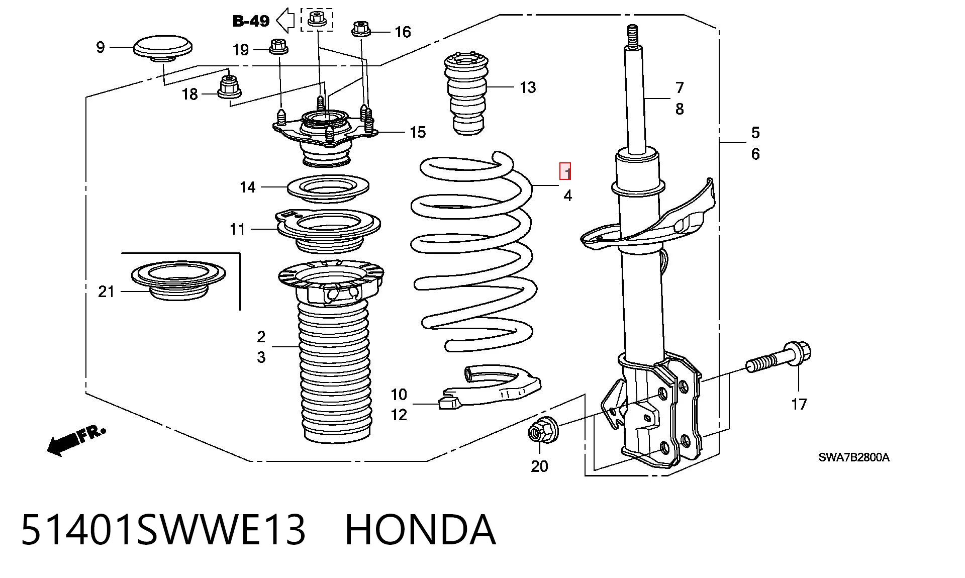 51401SWWE13 Honda Пружина передня, права